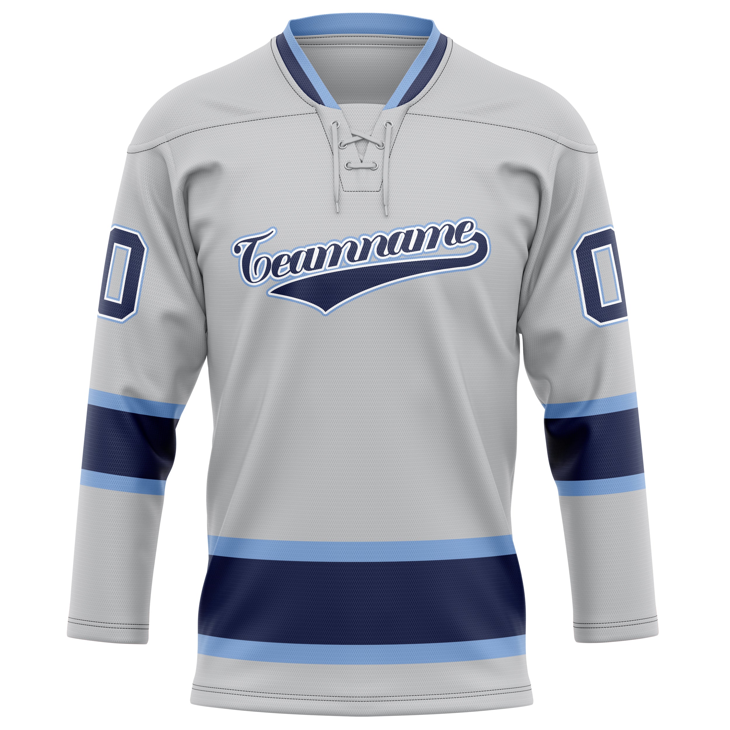 Grau Marineblau Eishockey Trikot