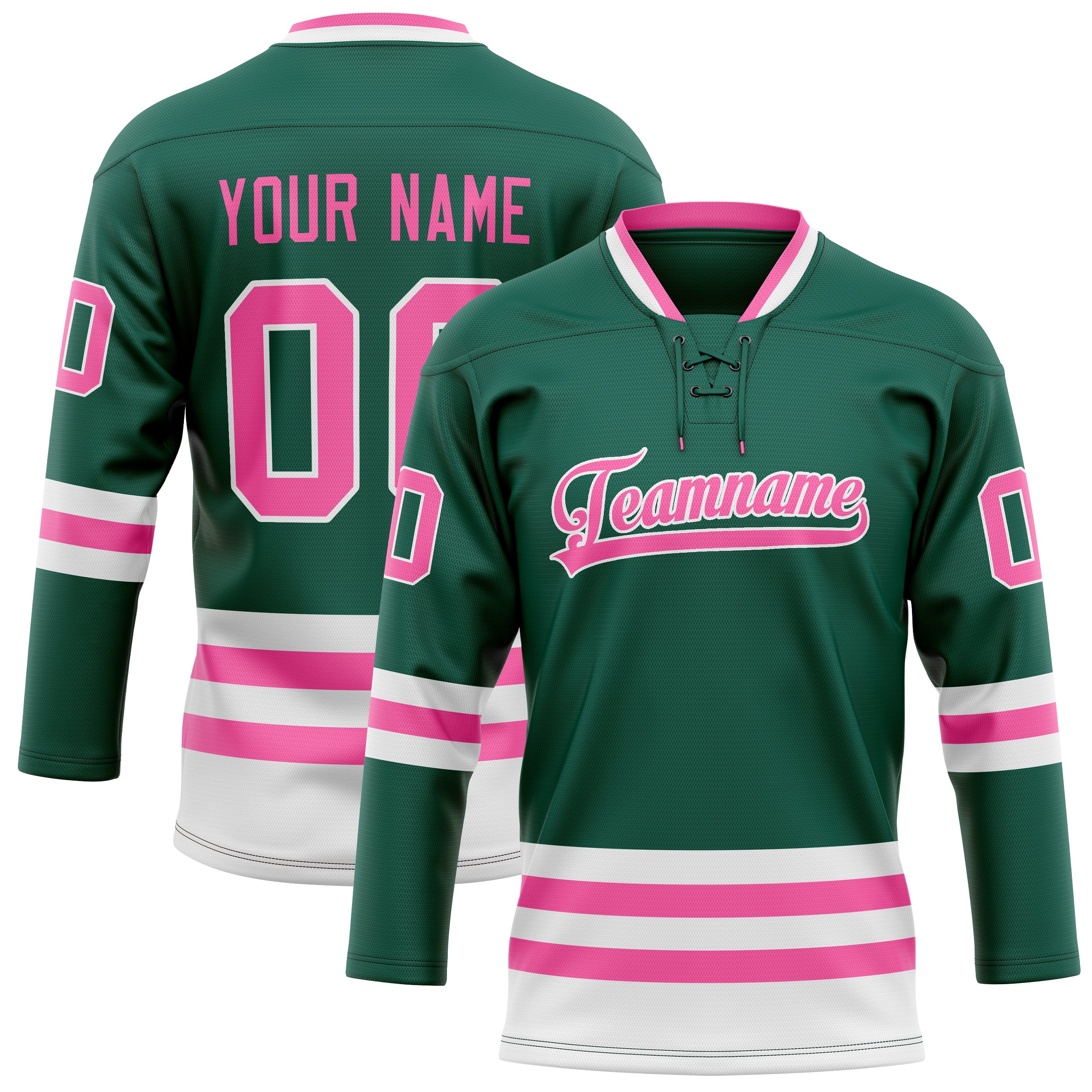 Maßgeschneidertes Professionelles Grün Rosa Eishockeytrikot HK01240718GR199