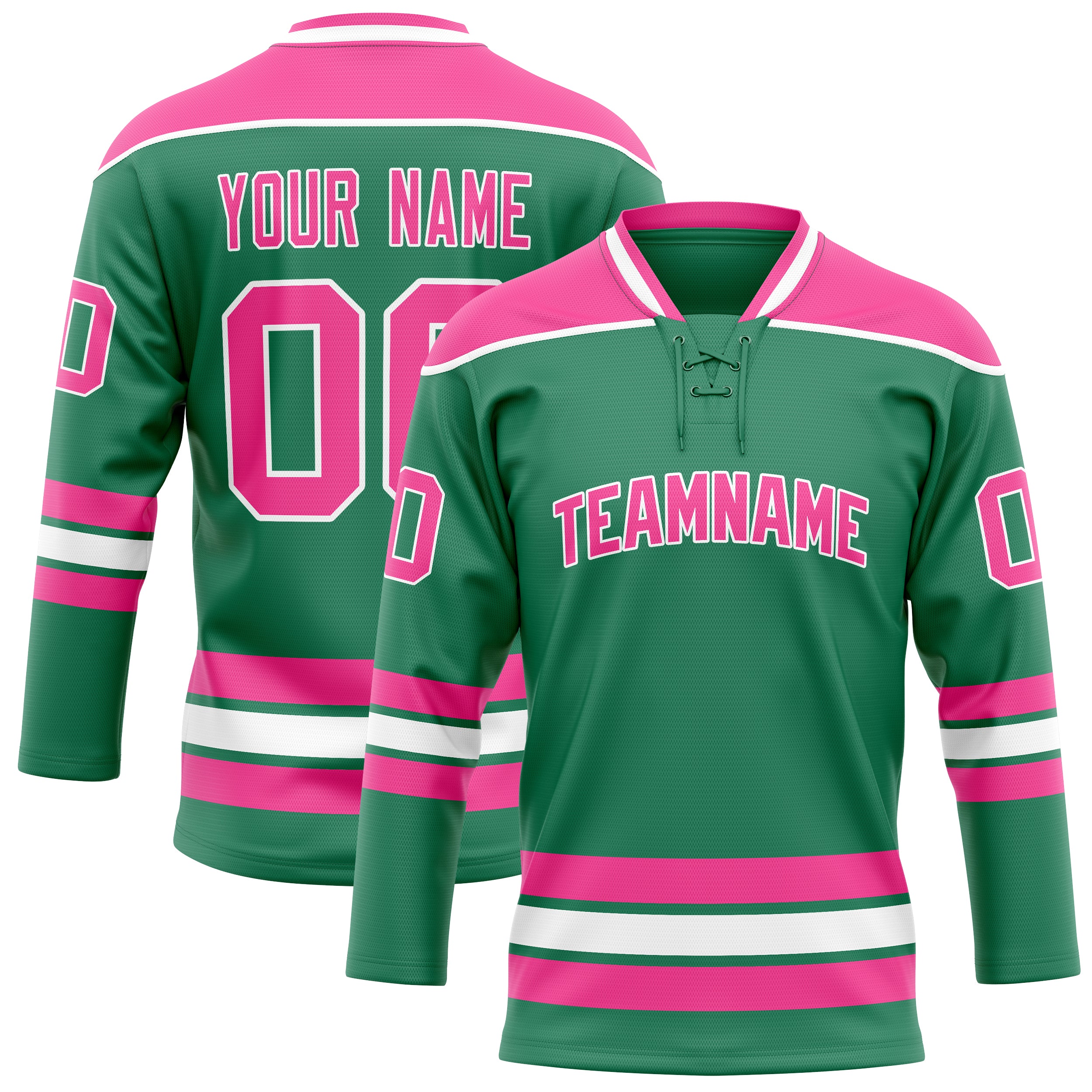 Maßgeschneidertes Professionelles Grün Rosa Eishockeytrikot HK01240718KE215