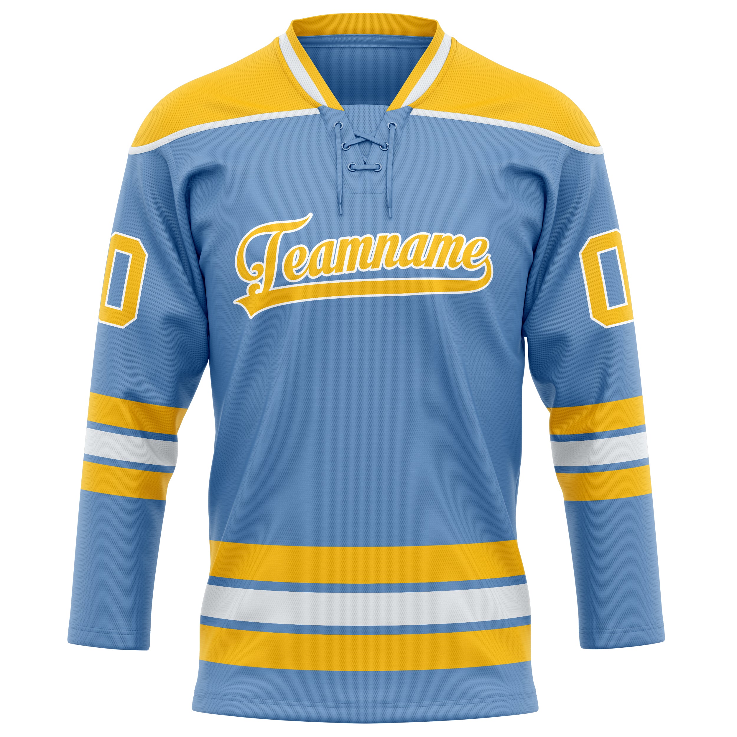 Hellblau Gold Eishockey Trikot