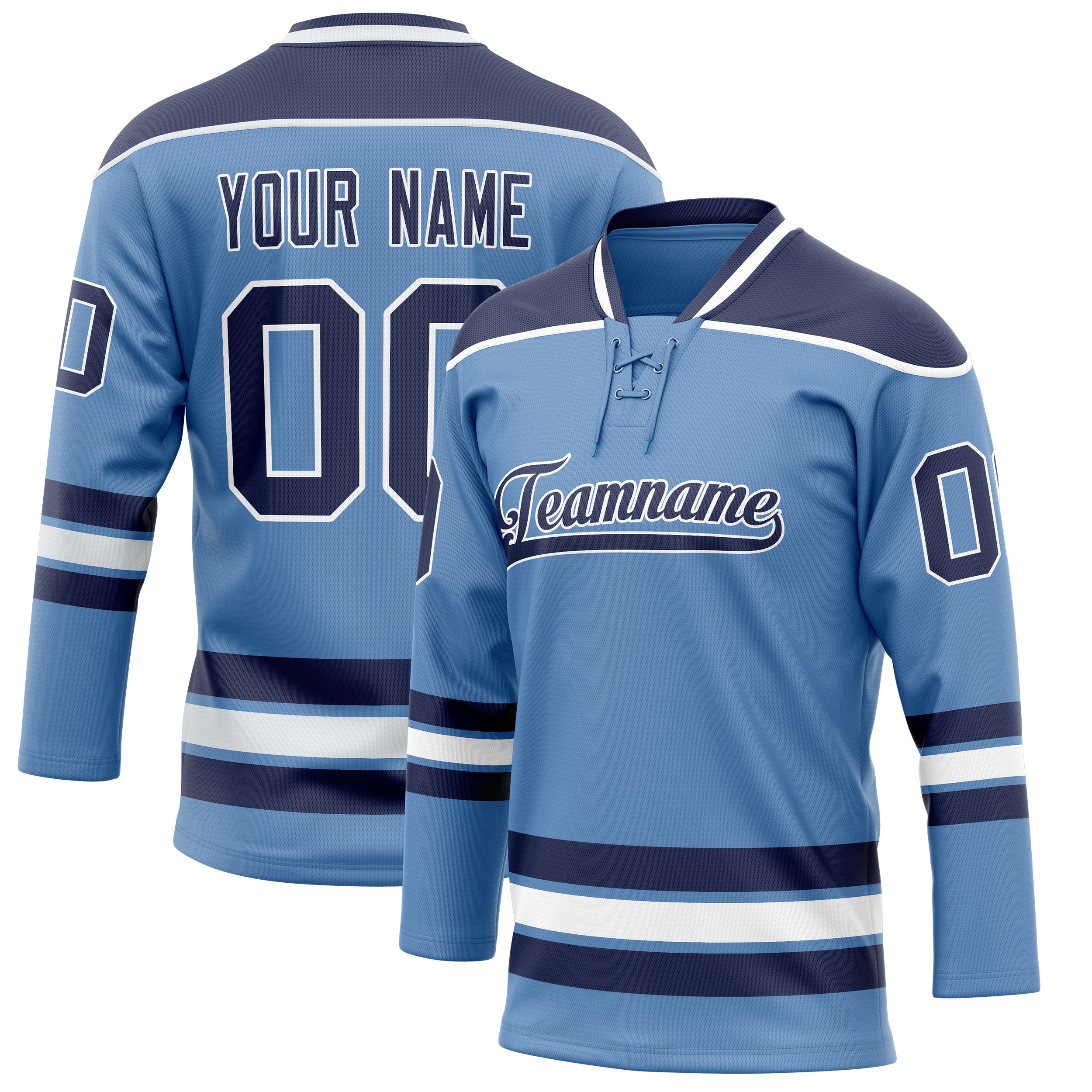 Maßgeschneidertes Professionelles Hellblau Marineblau Eishockeytrikot HK01240718LI241