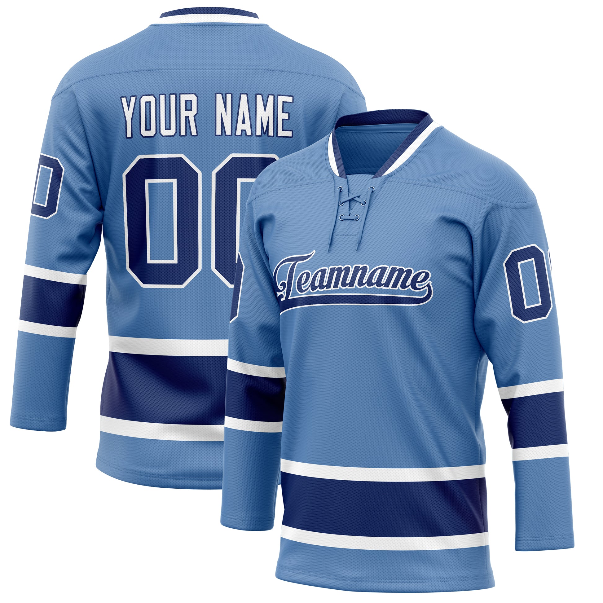 Maßgeschneidertes Professionelles Hellblau Marineblau Eishockeytrikot HK01240718LI245