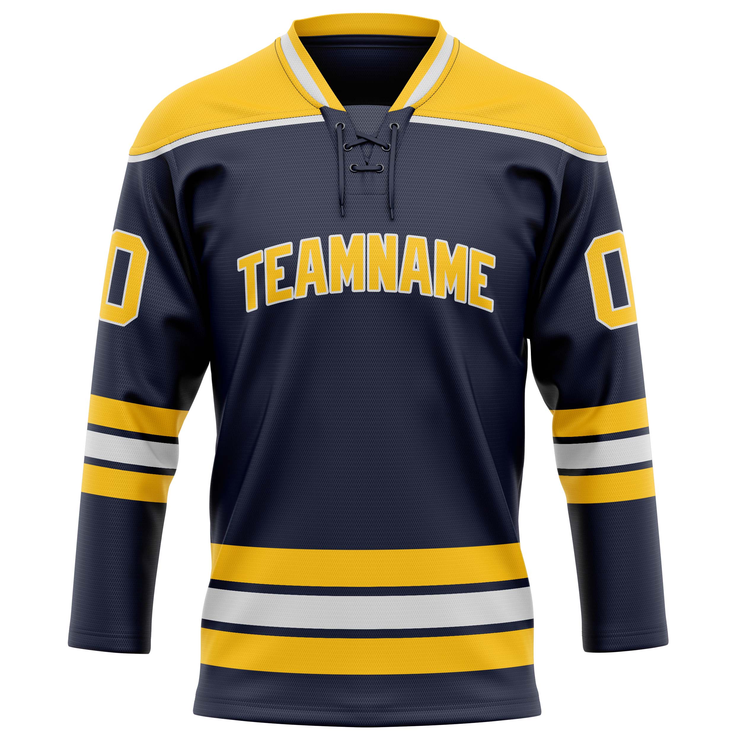 Marineblau Gold Eishockey Trikot