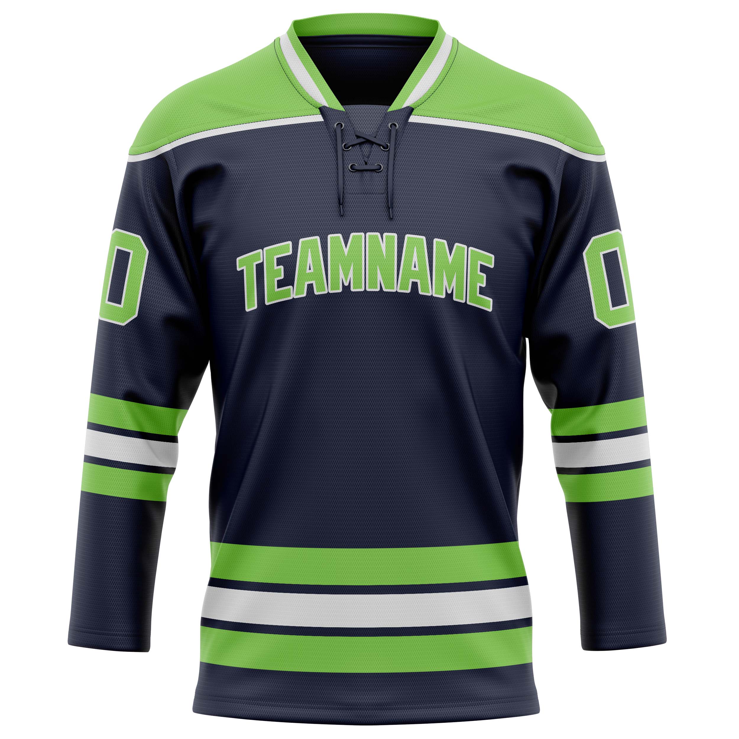 Marineblau Neongrün Eishockey Trikot