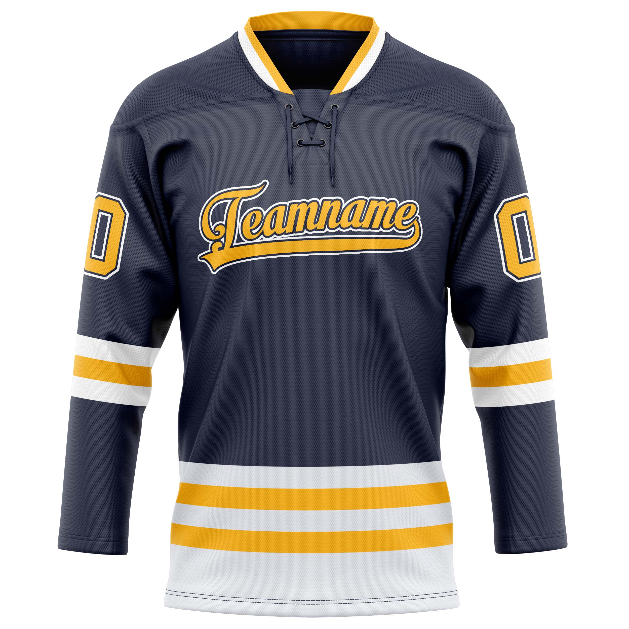 Marineblau Gold Eishockey Trikot