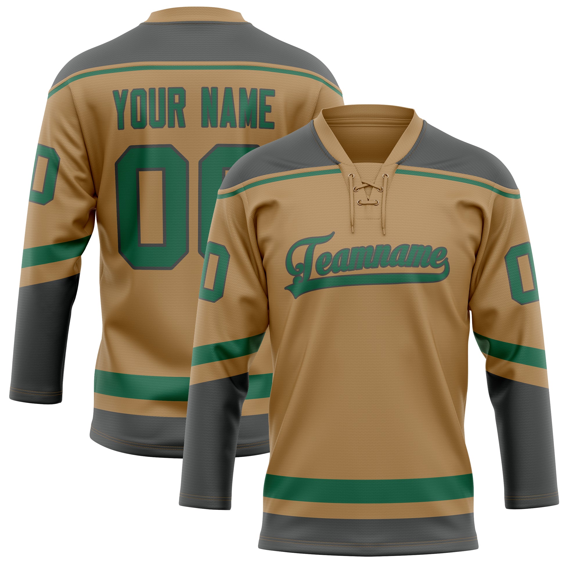 Maßgeschneidertes Professionelles Altgold Grau Eishockeytrikot HK01240718OL312