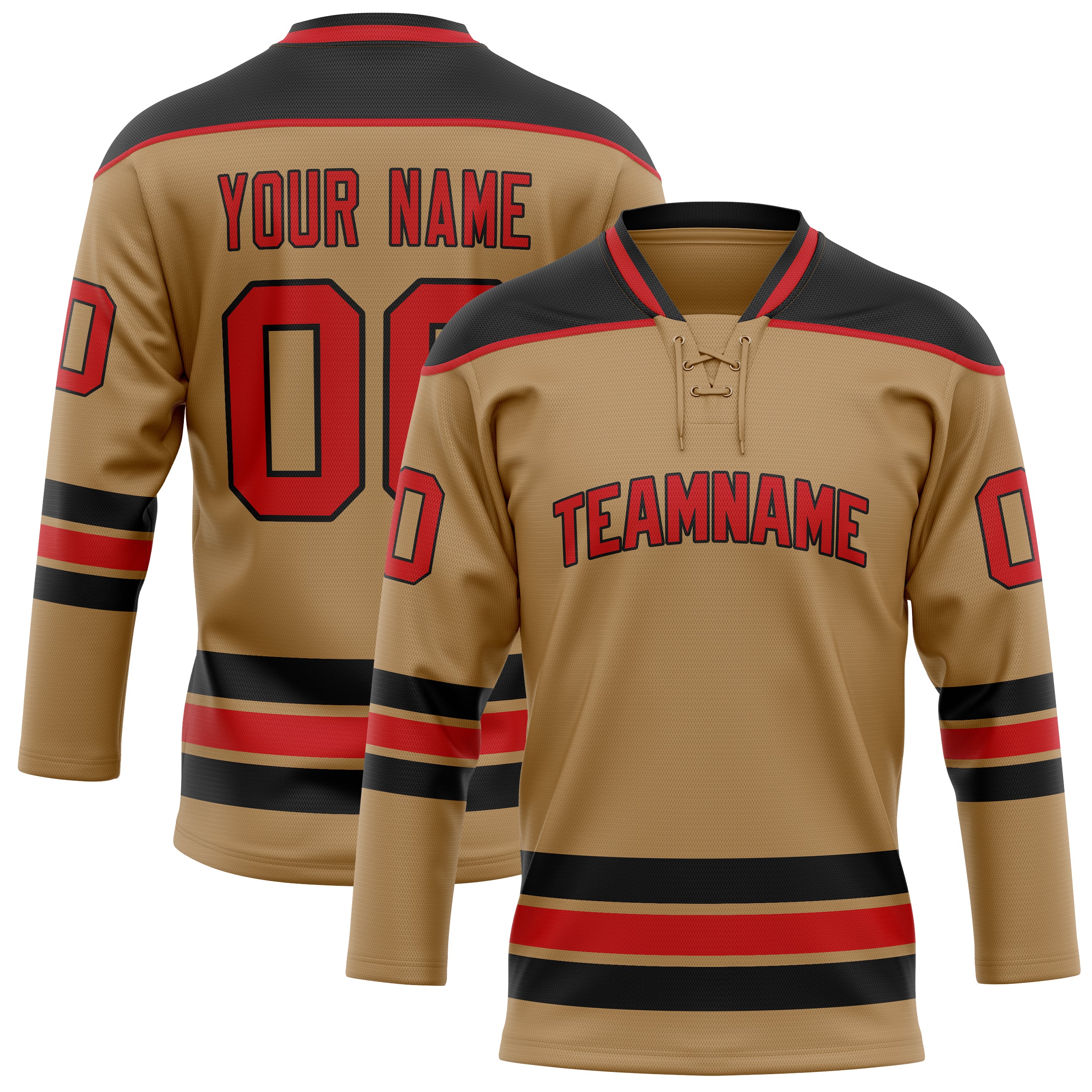 Maßgeschneidertes Professionelles Altgold Rot Eishockeytrikot HK01240718OL322