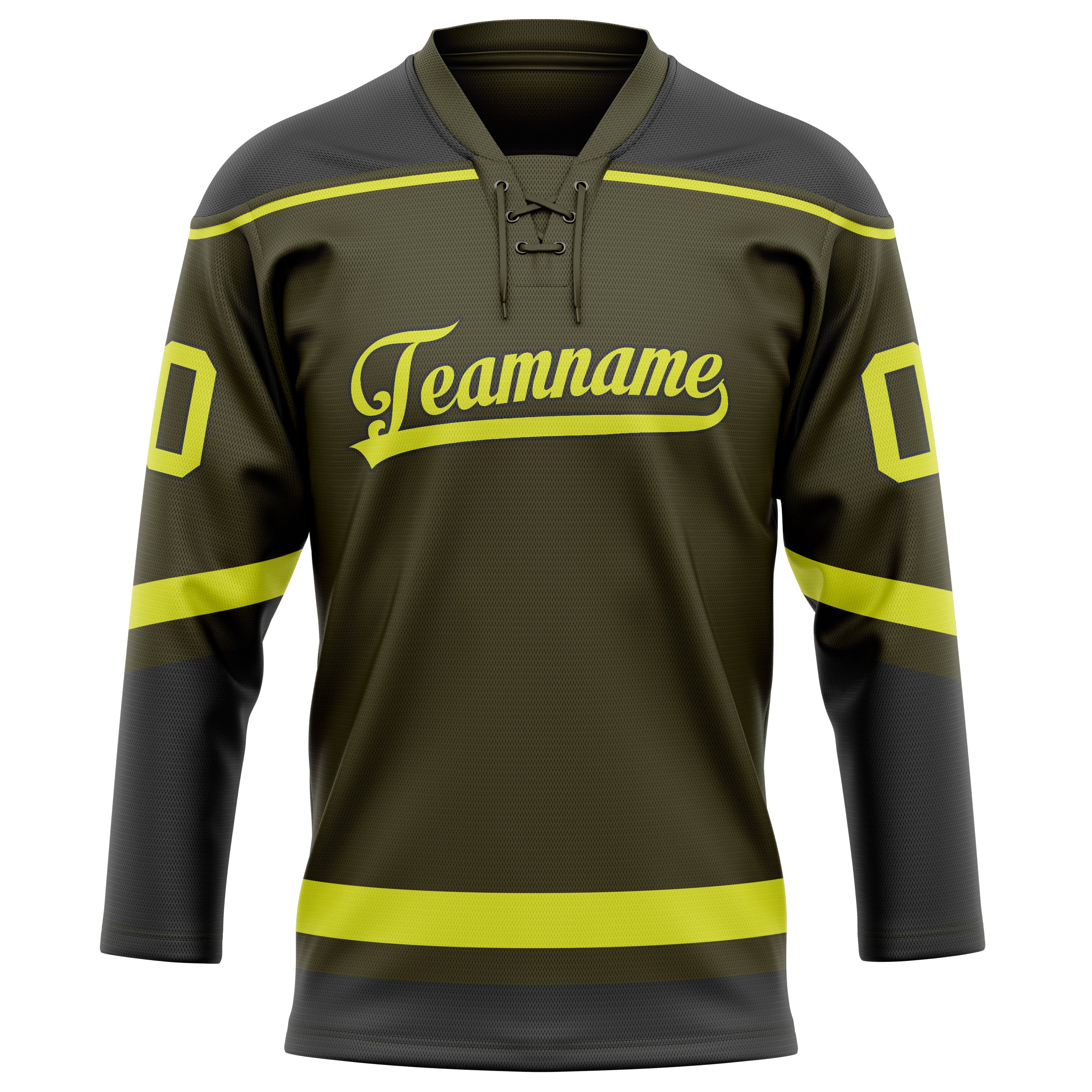 Oliv Neon Gelb Eishockey Trikot