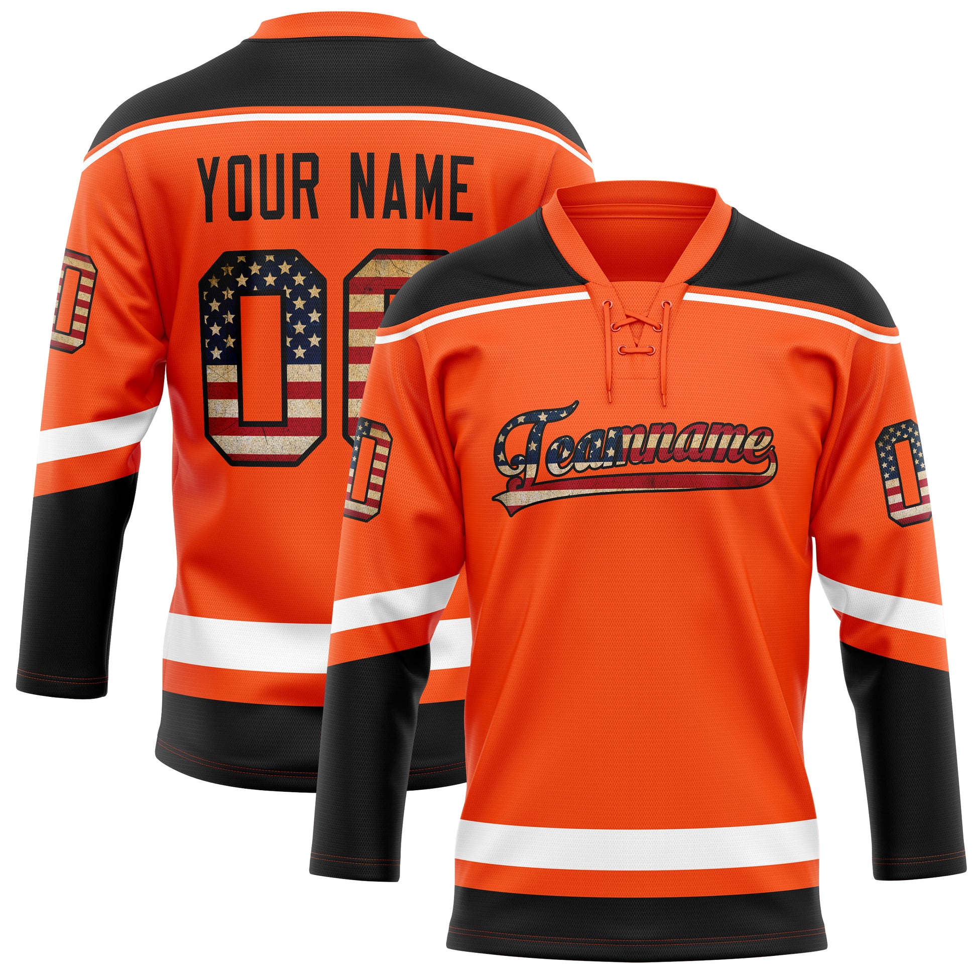 Maßgeschneidertes Professionelles Orange Schwarz Eishockeytrikot HK01240718OR359