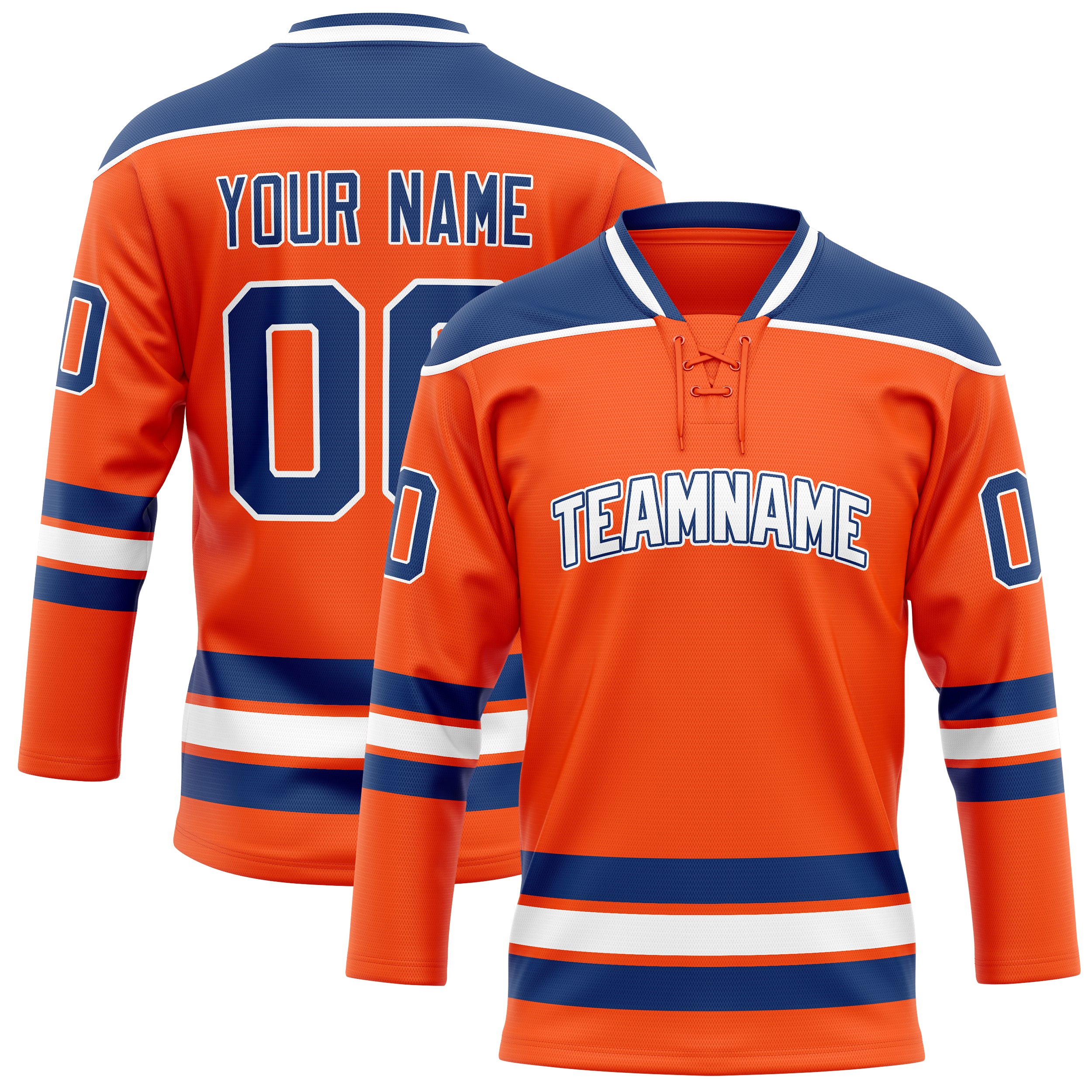 Maßgeschneidertes Professionelles Orange Marineblau Eishockeytrikot HK01240718OR362