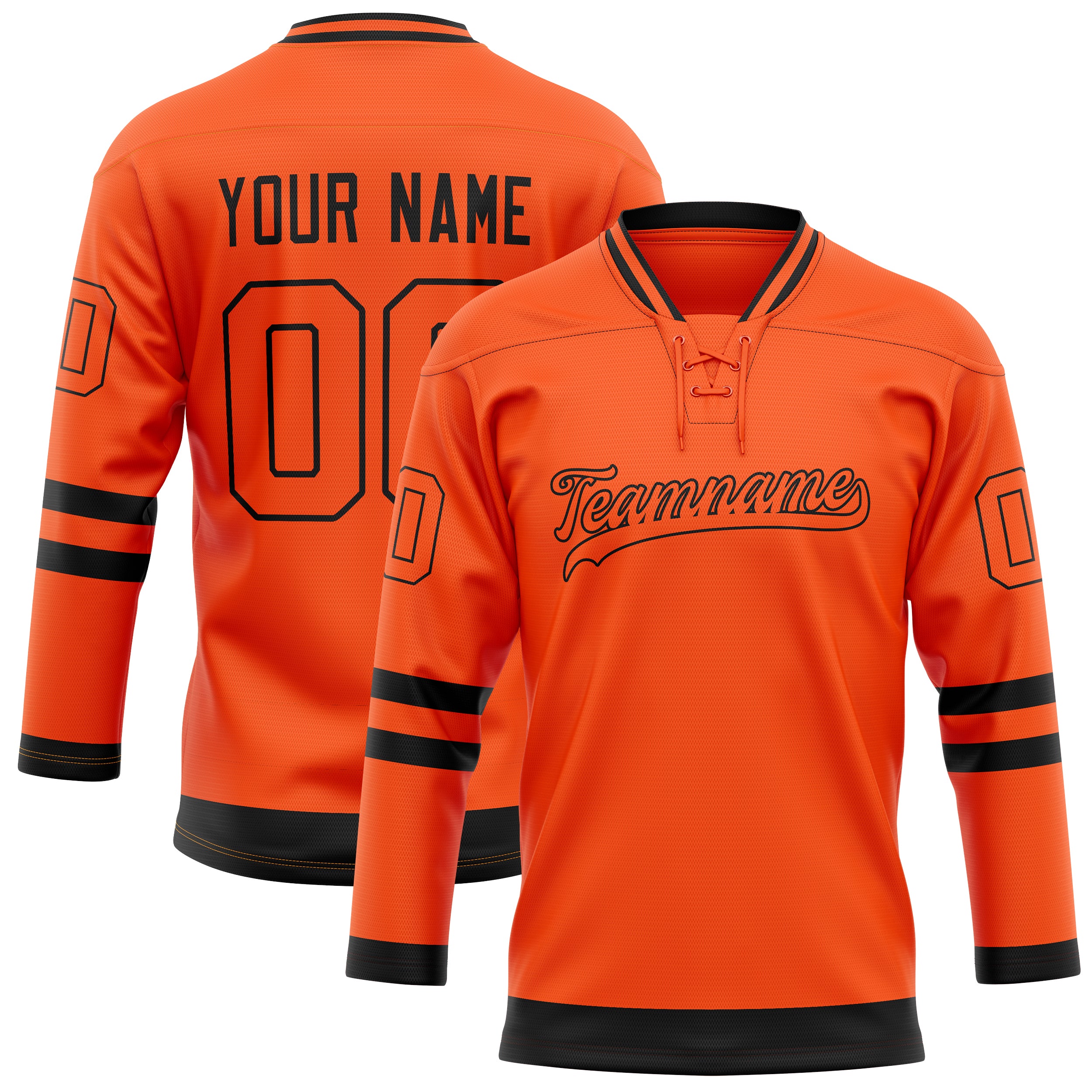 Maßgeschneidertes Professionelles Orange Schwarz Eishockeytrikot HK01240718OR363