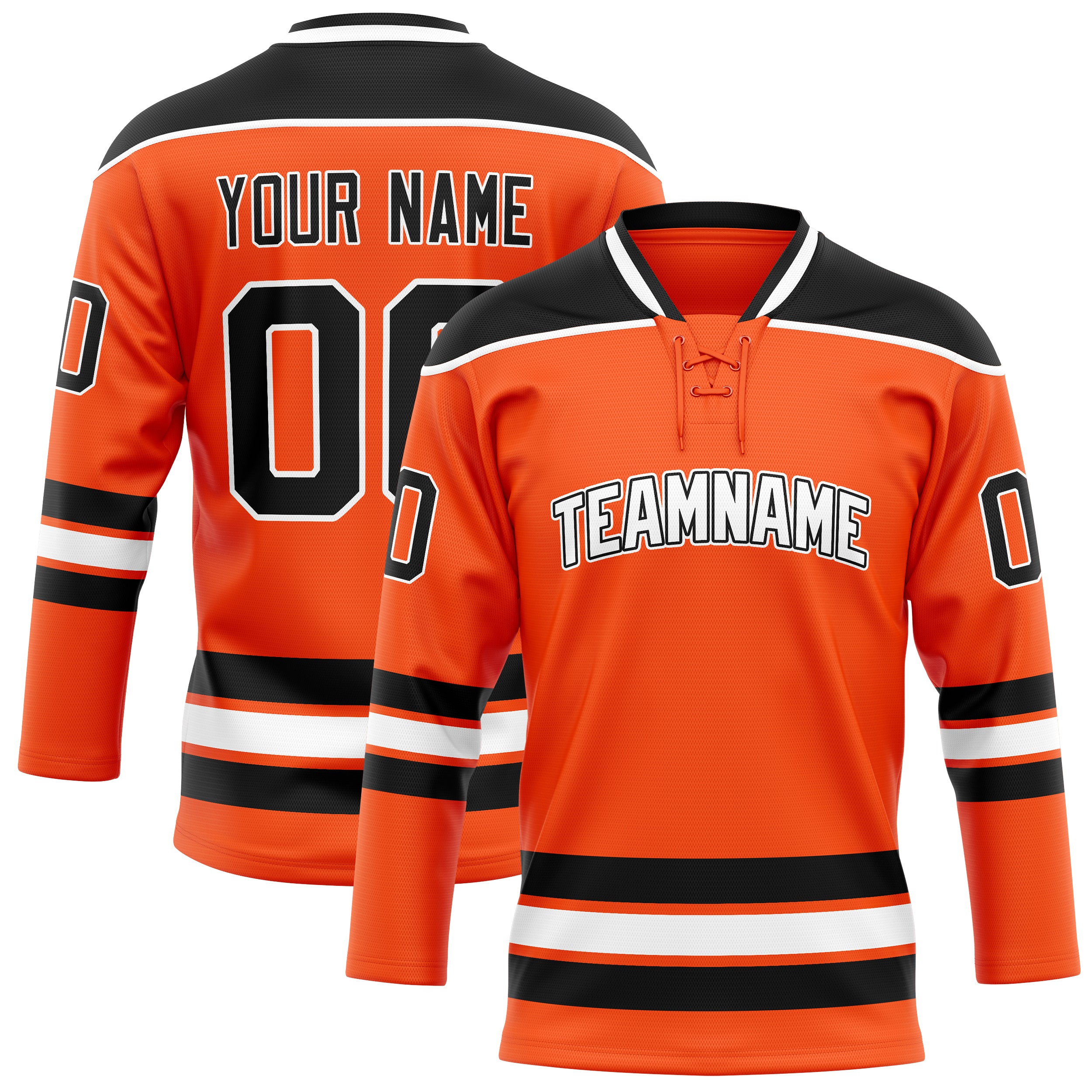 Maßgeschneidertes Professionelles Orange Schwarz Eishockeytrikot HK01240718OR364