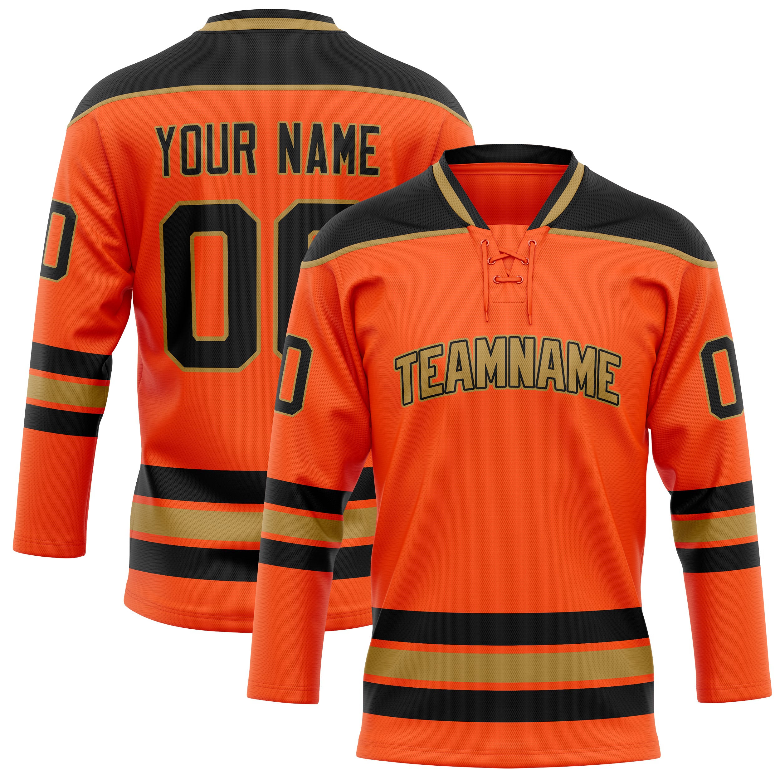 Maßgeschneidertes Professionelles Orange Schwarz Eishockeytrikot HK01240718OR365