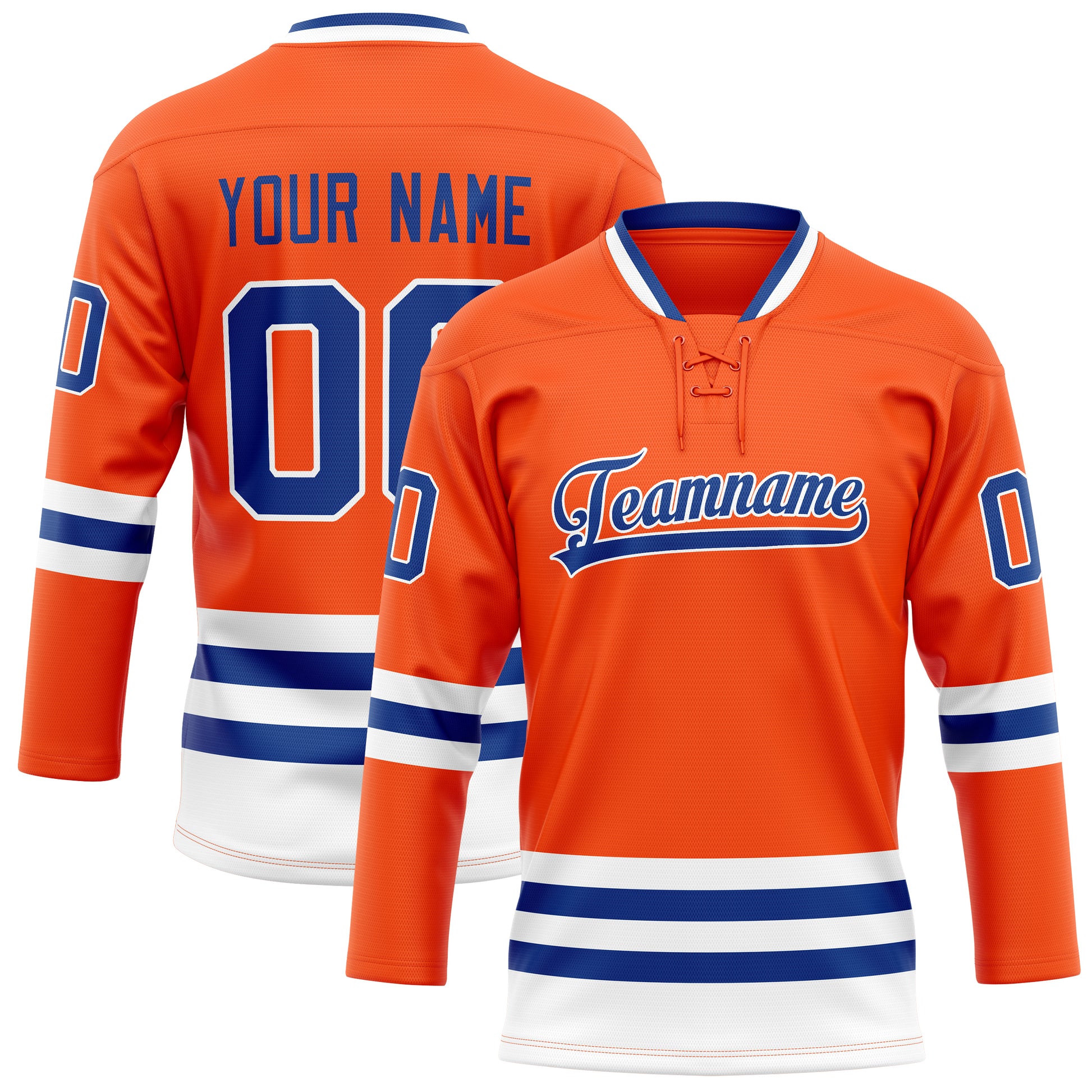 Maßgeschneidertes Professionelles Orange Königsblau Eishockeytrikot HK01240718OR369