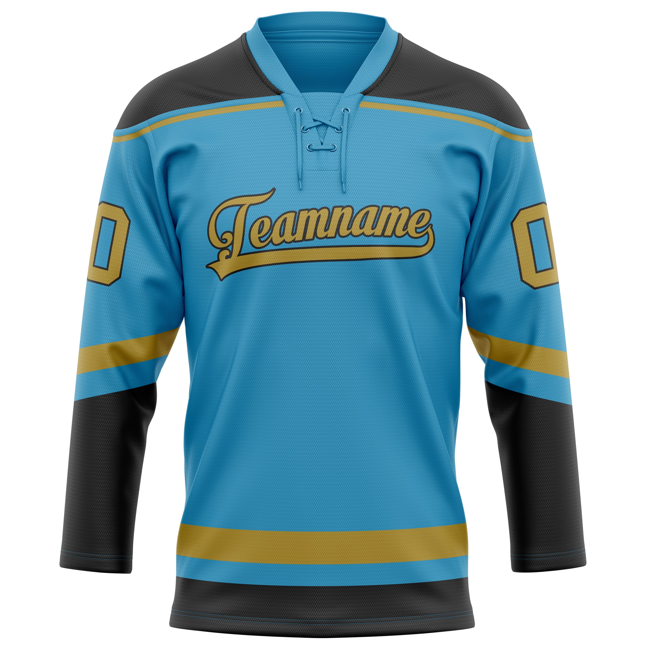 Pantherblau Altgold Eishockey Trikot