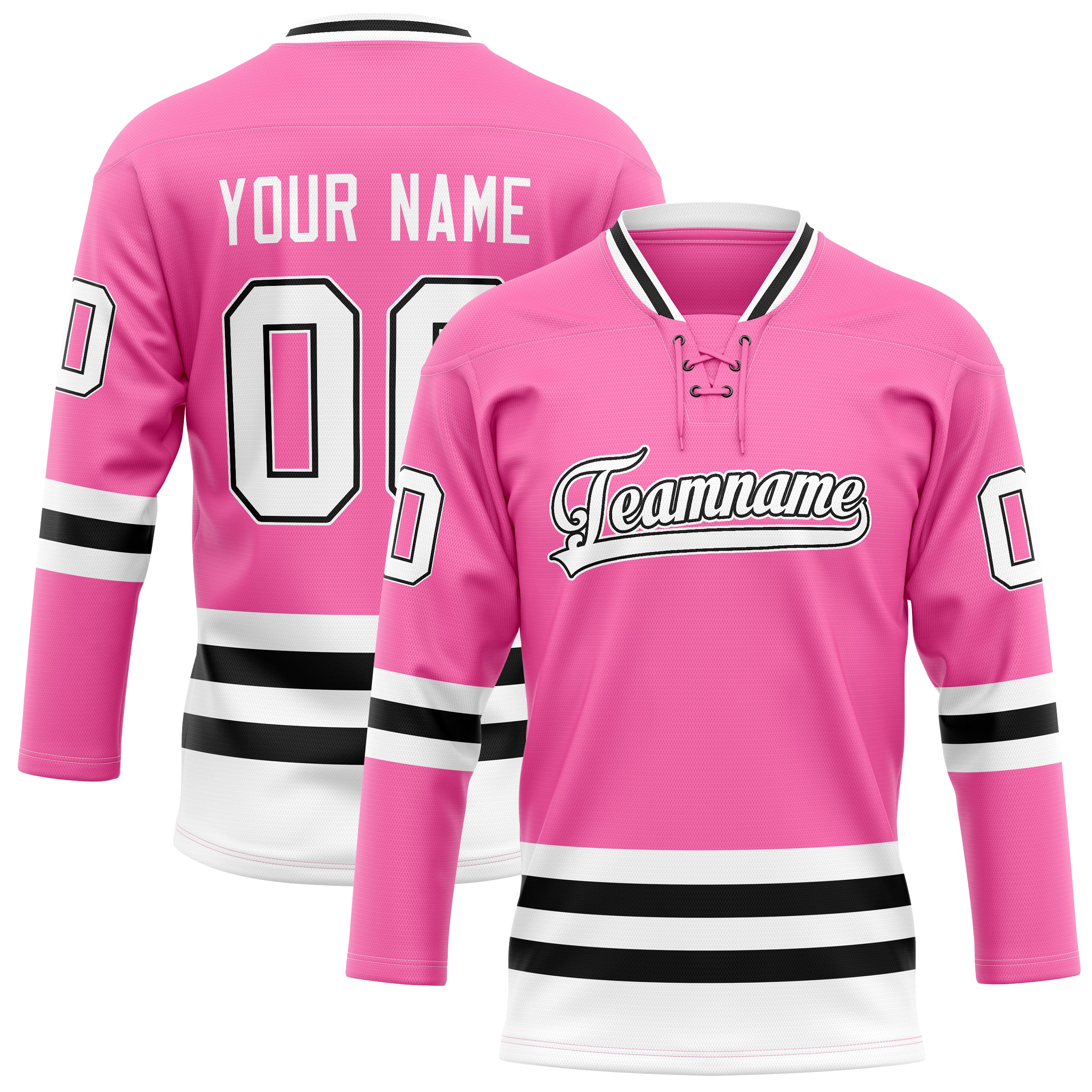 Maßgeschneidertes Professionelles Rosa Schwarz Eishockeytrikot HK01240718PI390