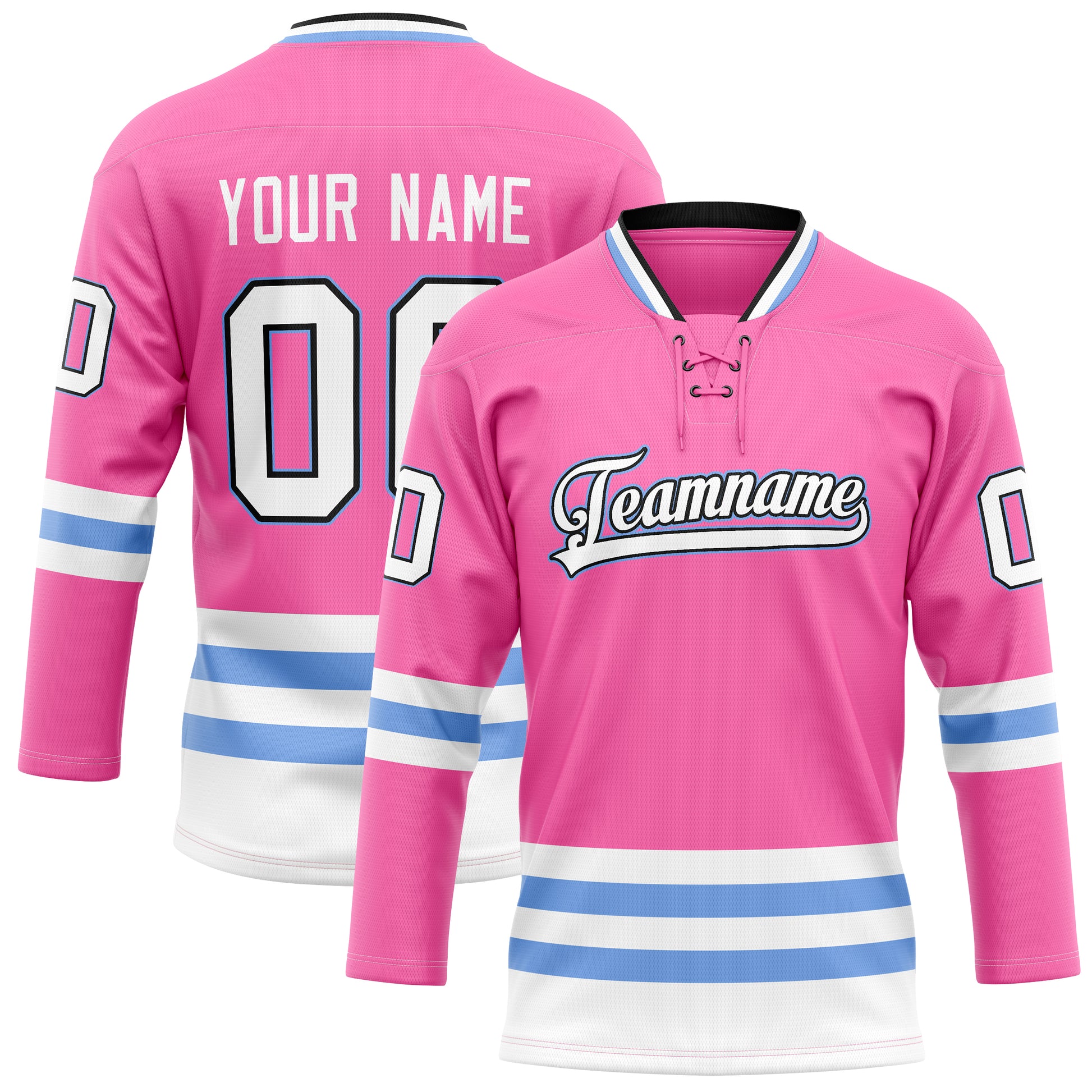 Maßgeschneidertes Professionelles Rosa Hellblau Eishockeytrikot HK01240718PI391