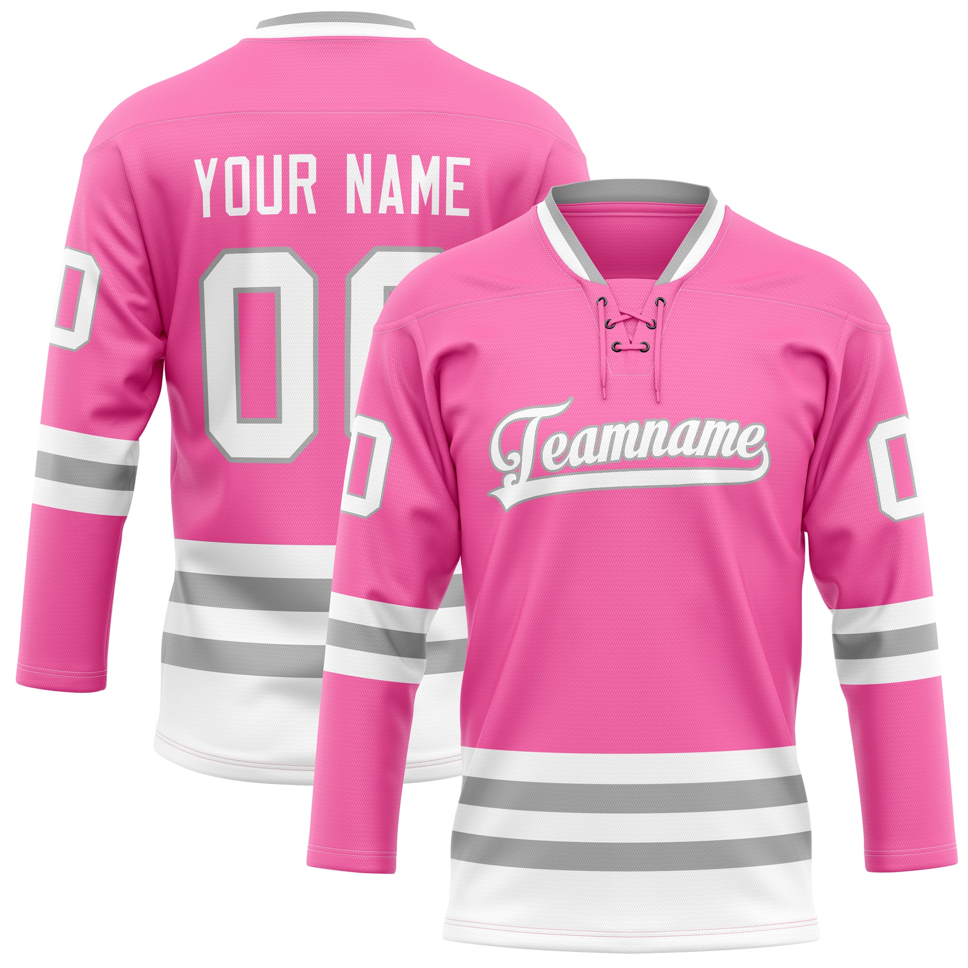 Maßgeschneidertes Professionelles Rosa Grau Eishockeytrikot HK01240718PI392