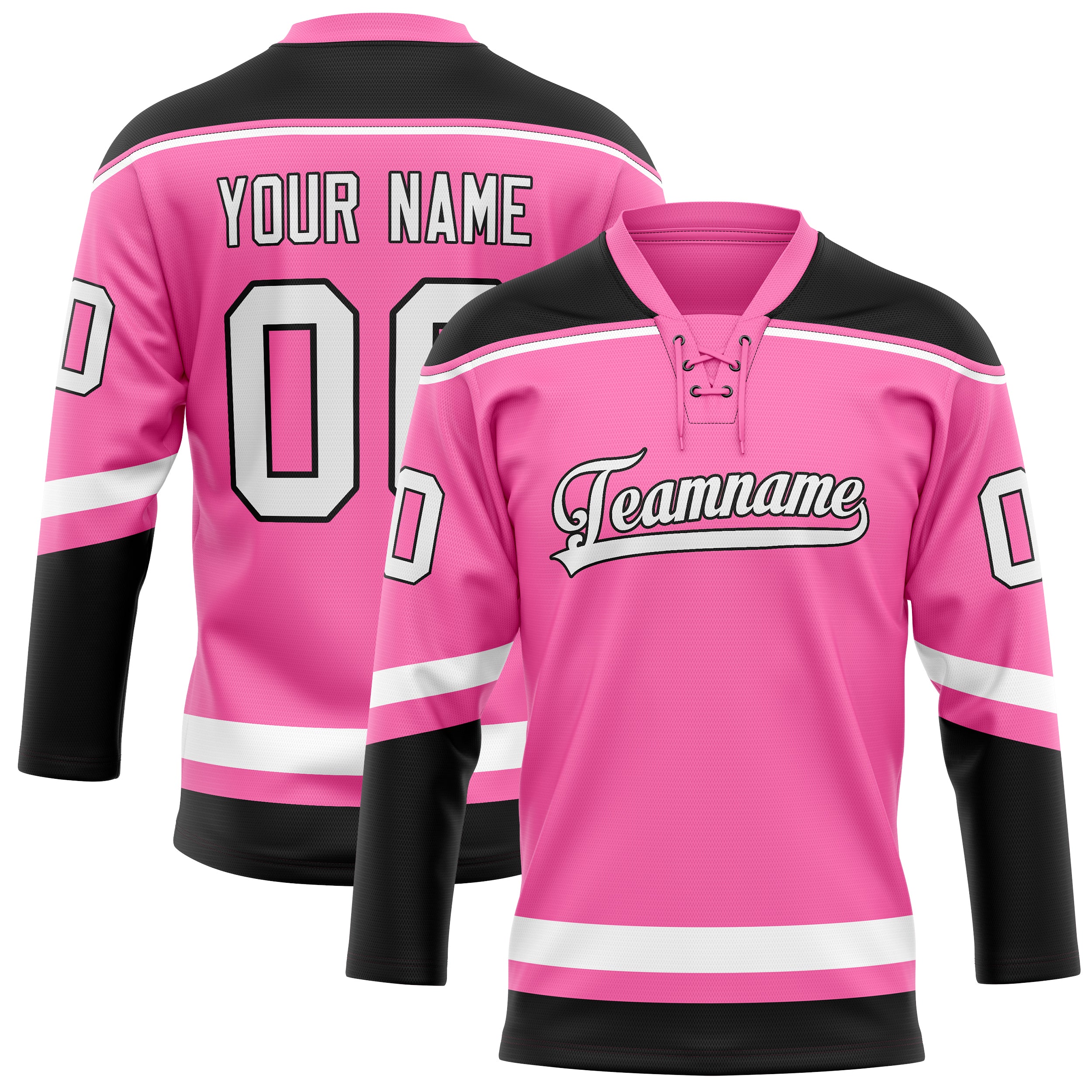 Maßgeschneidertes Professionelles Rosa Schwarz Eishockeytrikot HK01240718PI394