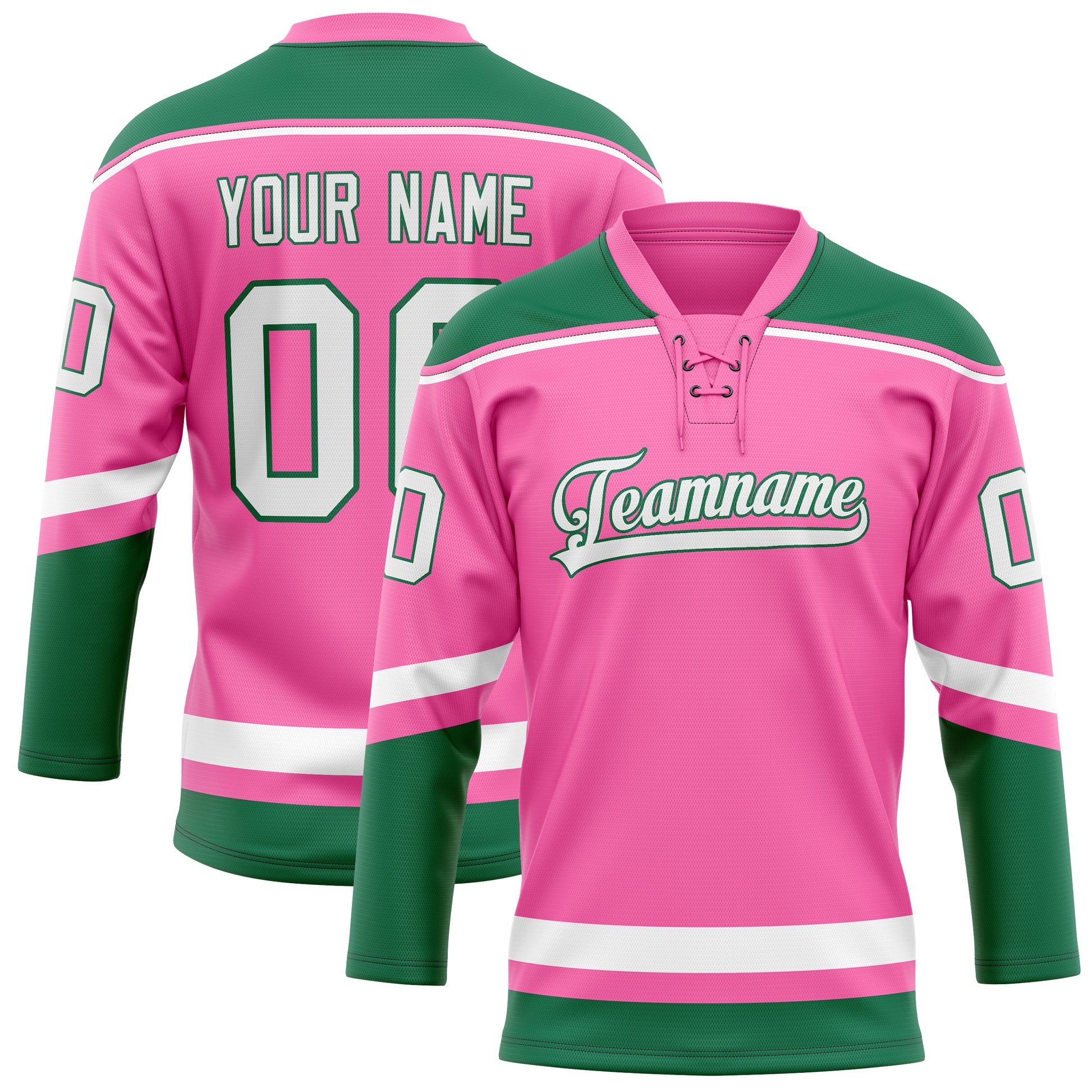 Maßgeschneidertes Professionelles Rosa Kelly Grün Eishockeytrikot HK01240718PI395