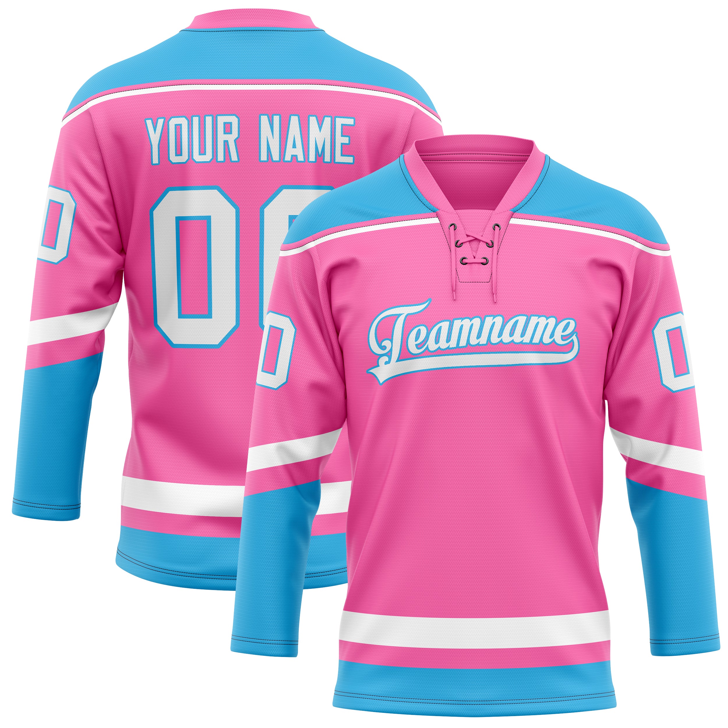 Maßgeschneidertes Professionelles Rosa Blau Eishockeytrikot HK01240718PI397