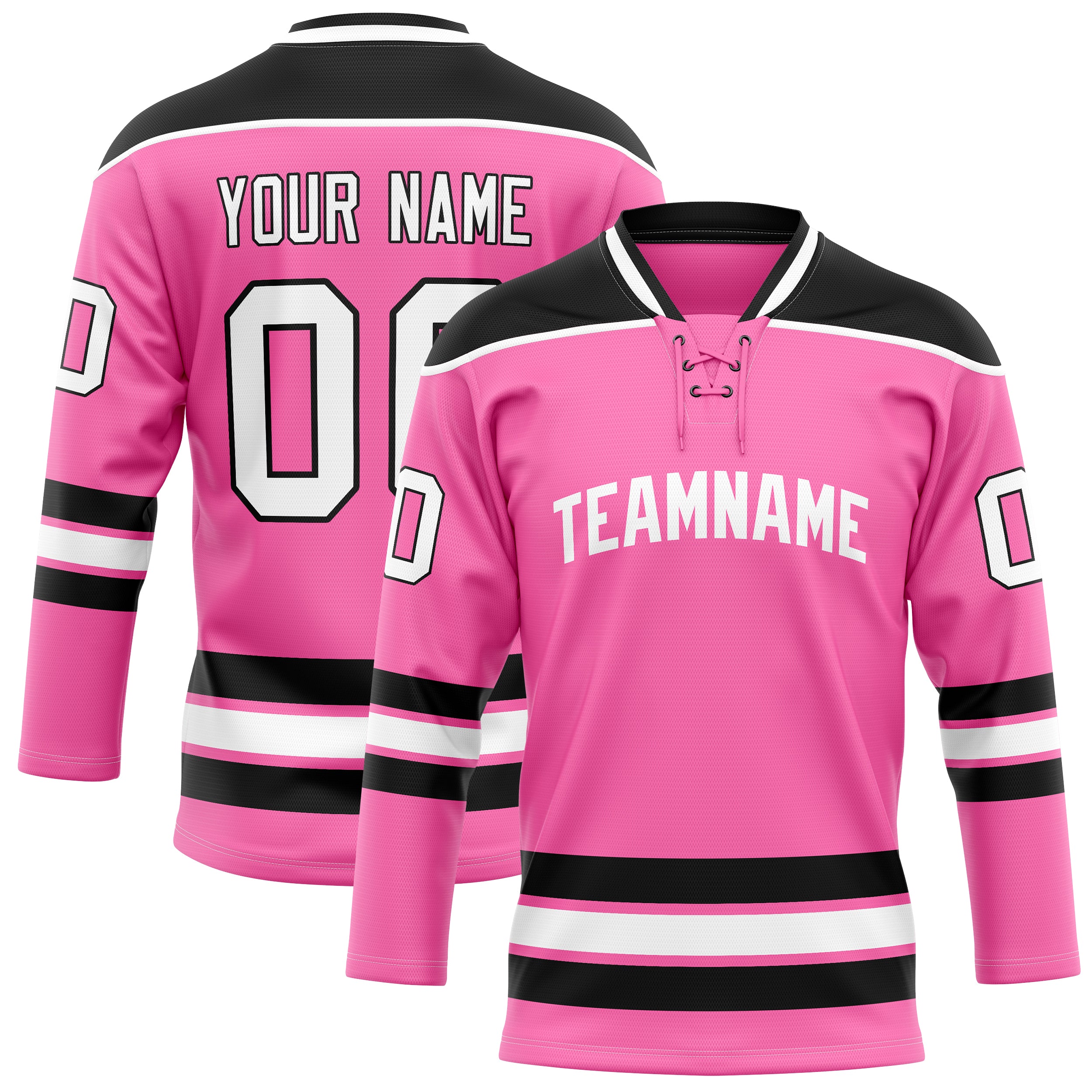 Maßgeschneidertes Professionelles Rosa Schwarz Eishockeytrikot HK01240718PI402