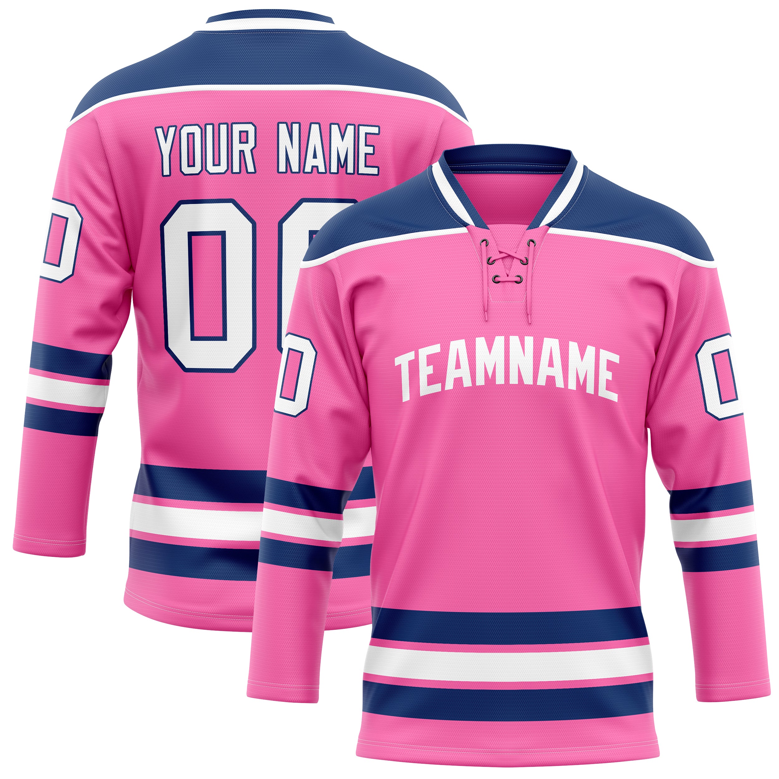 Maßgeschneidertes Professionelles Rosa Marineblau Eishockeytrikot HK01240718PI403