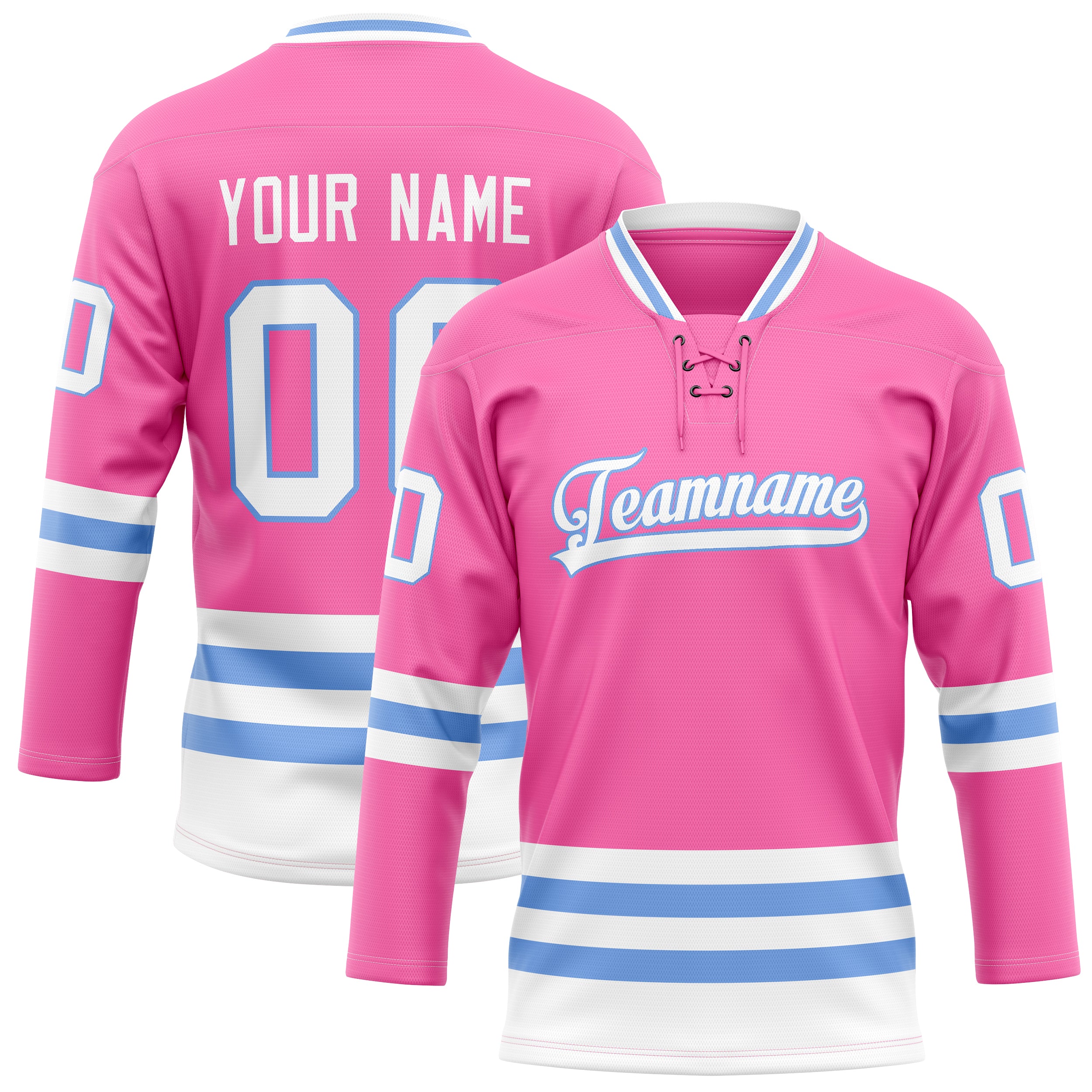 Maßgeschneidertes Professionelles Rosa Hellblau Eishockeytrikot HK01240718PI407