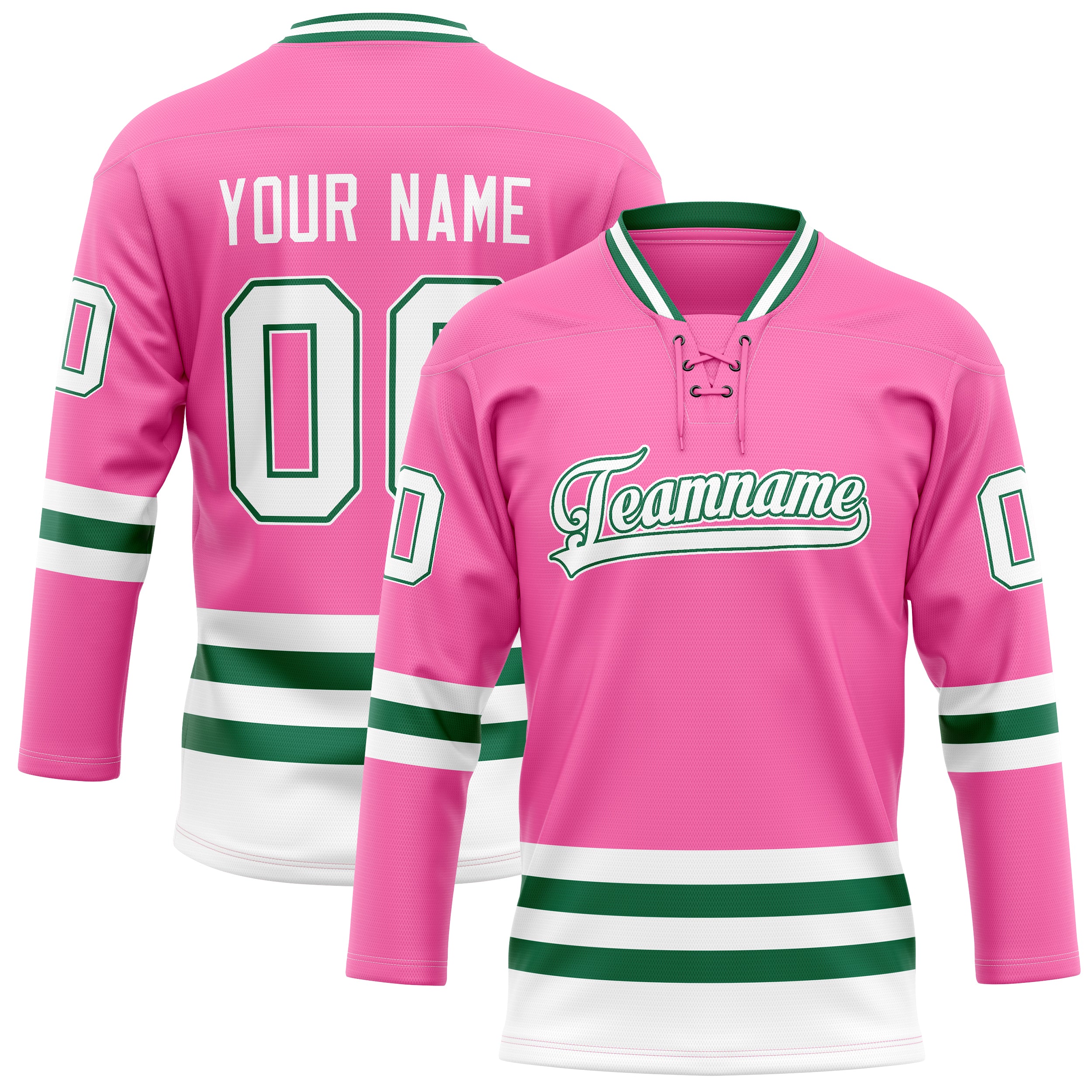 Maßgeschneidertes Professionelles Rosa Kelly Grün Eishockeytrikot HK01240718PI408