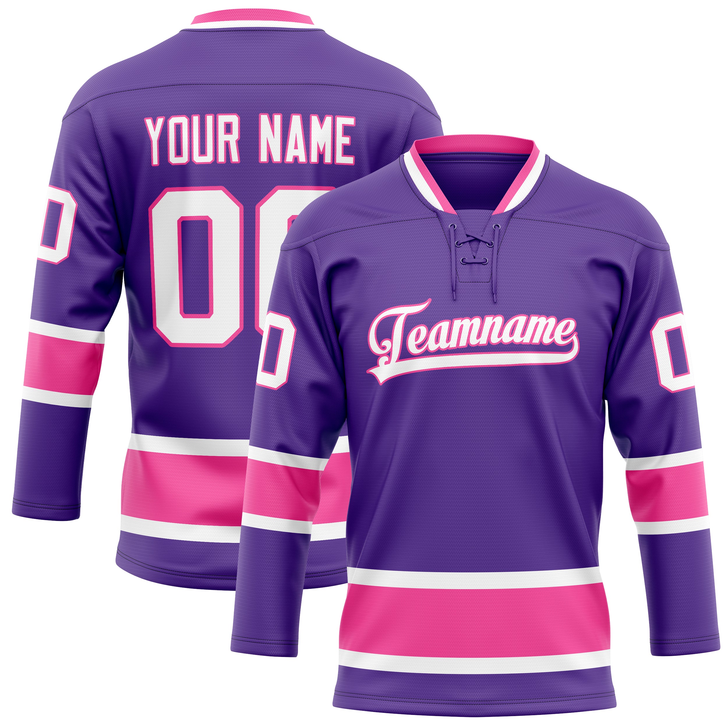 Maßgeschneidertes Professionelles Lila Rosa Eishockeytrikot HK01240718PU432