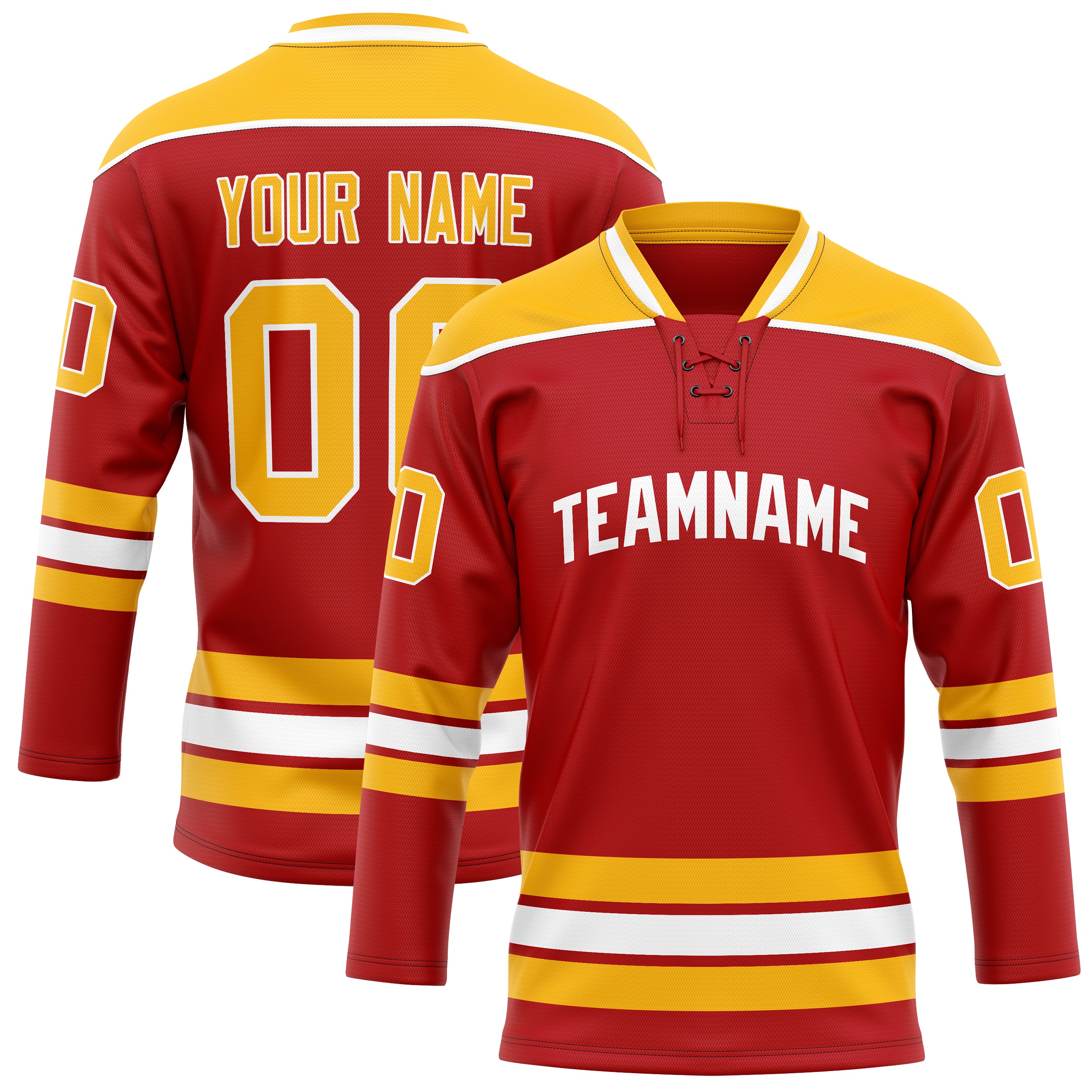 Maßgeschneidertes Professionelles Rot Gold Eishockeytrikot HK01240718RA463