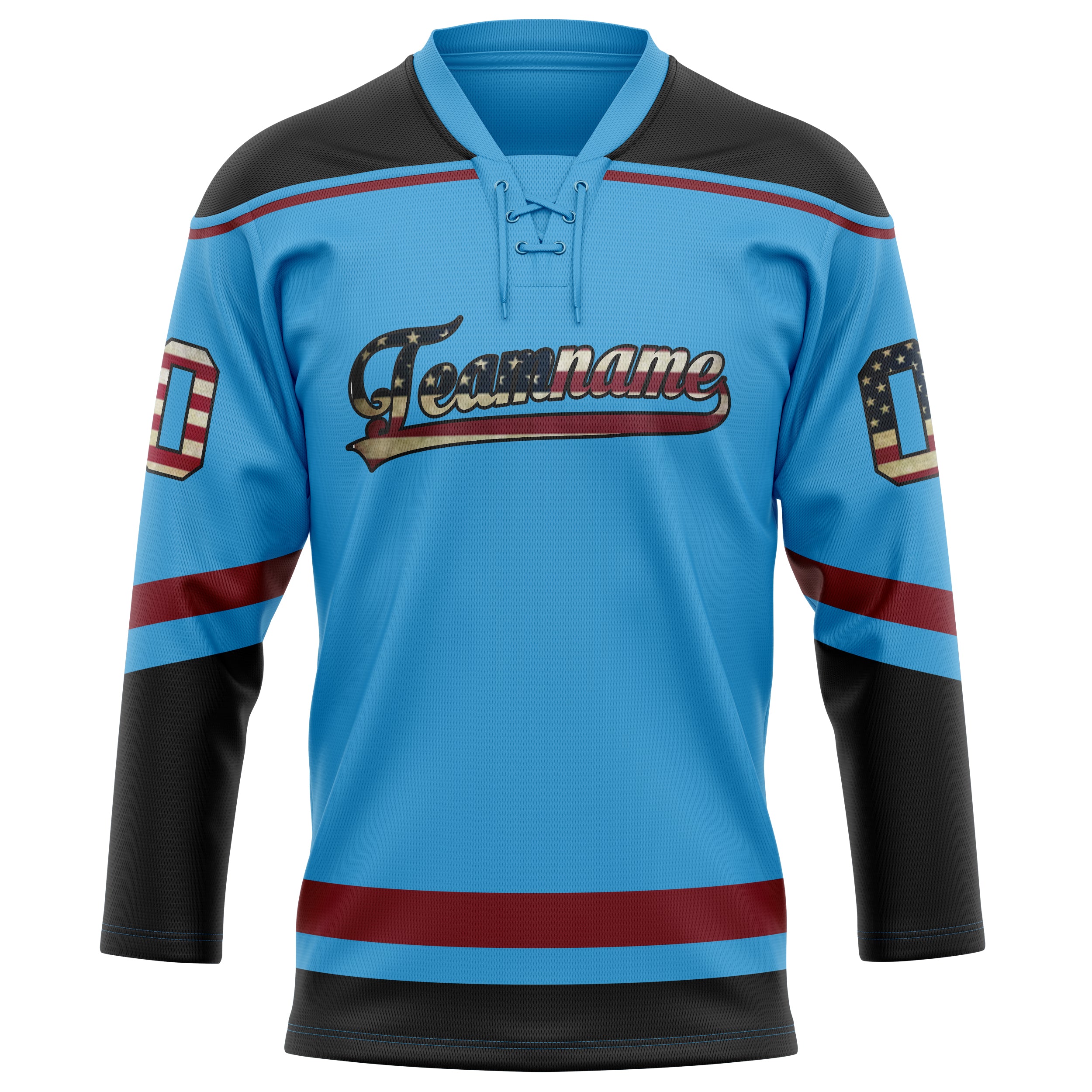 Himmelblau Schwarz Eishockey Trikot