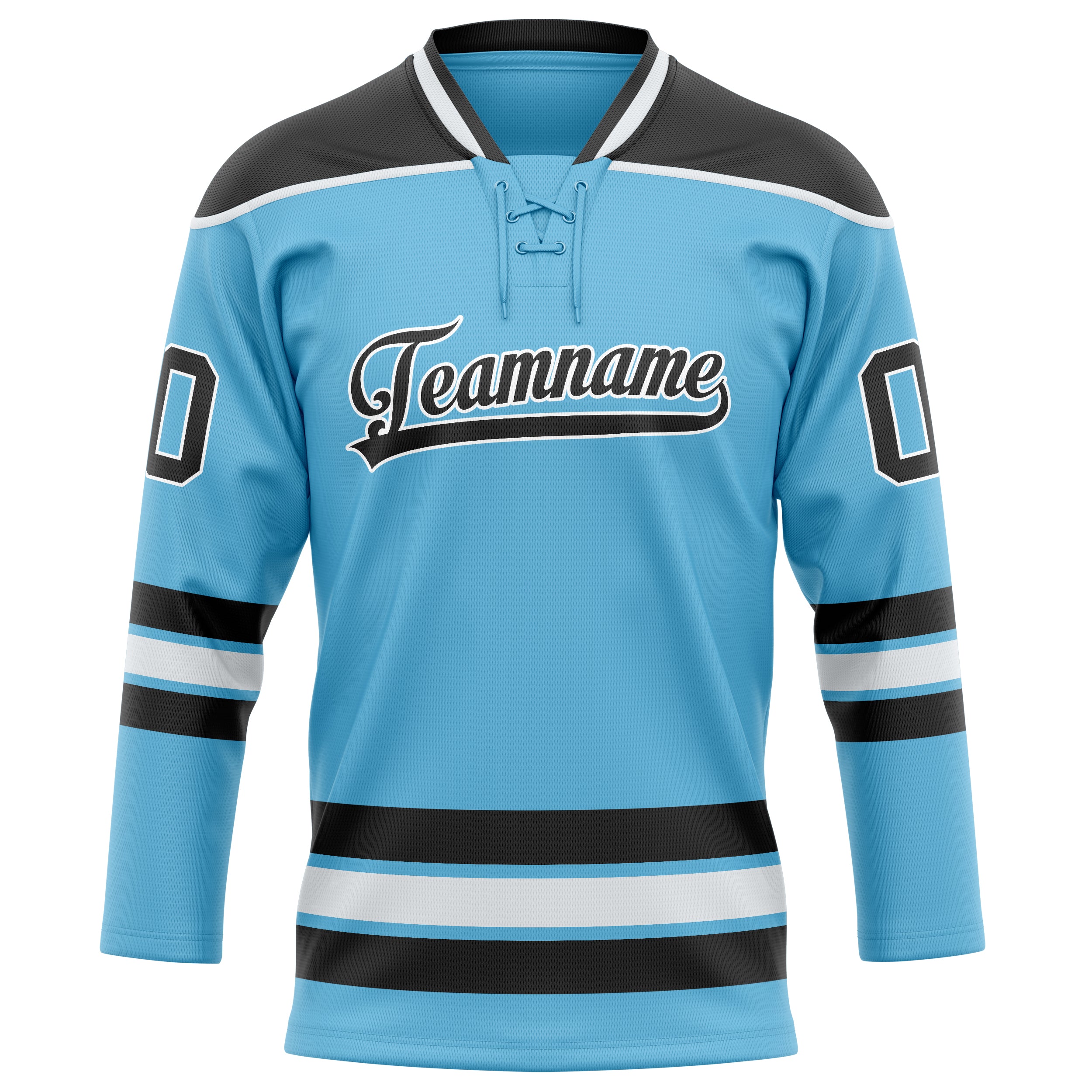 Himmelblau Schwarz Eishockey Trikot