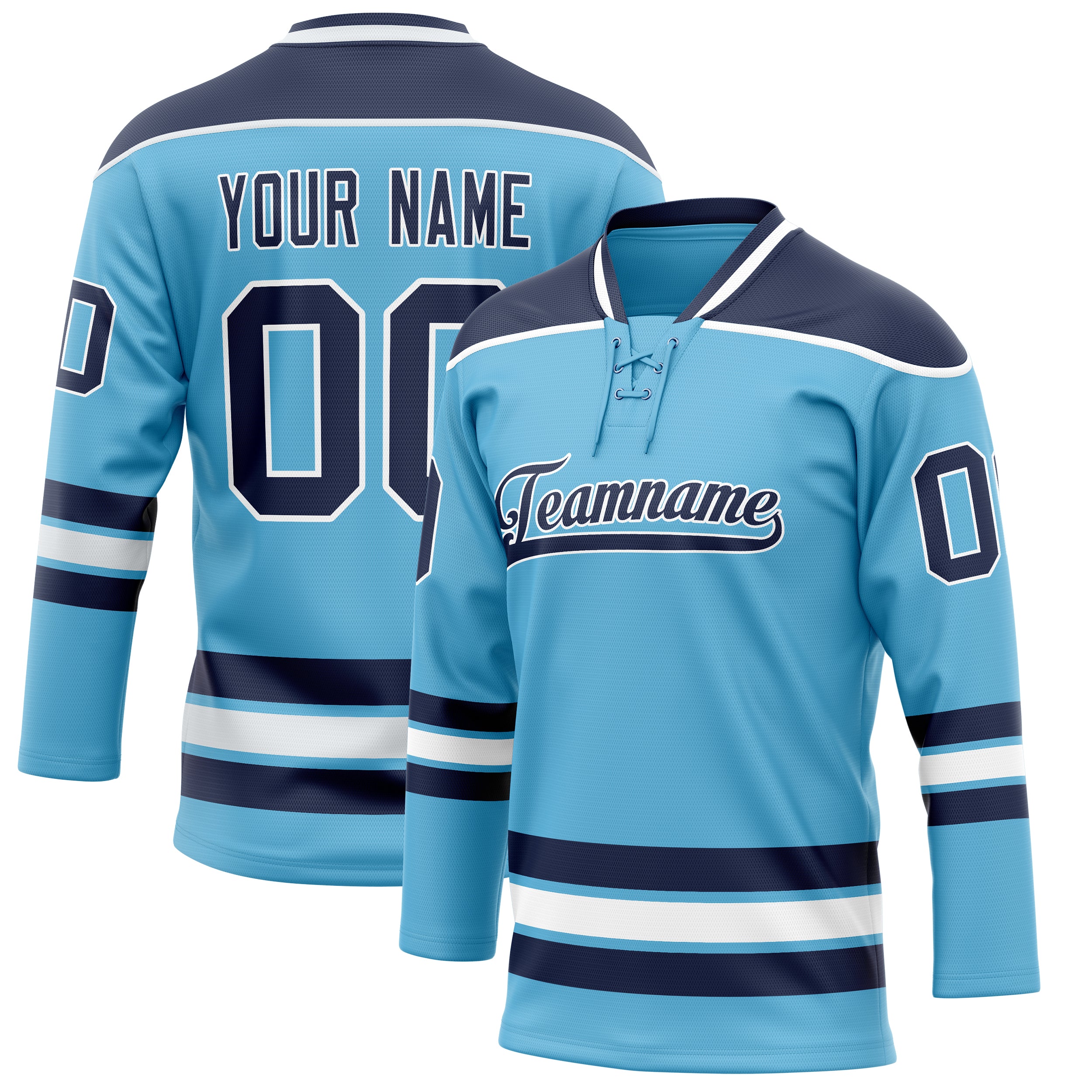 Maßgeschneidertes Professionelles Himmelblau Marineblau Eishockeytrikot HK01240718SK497