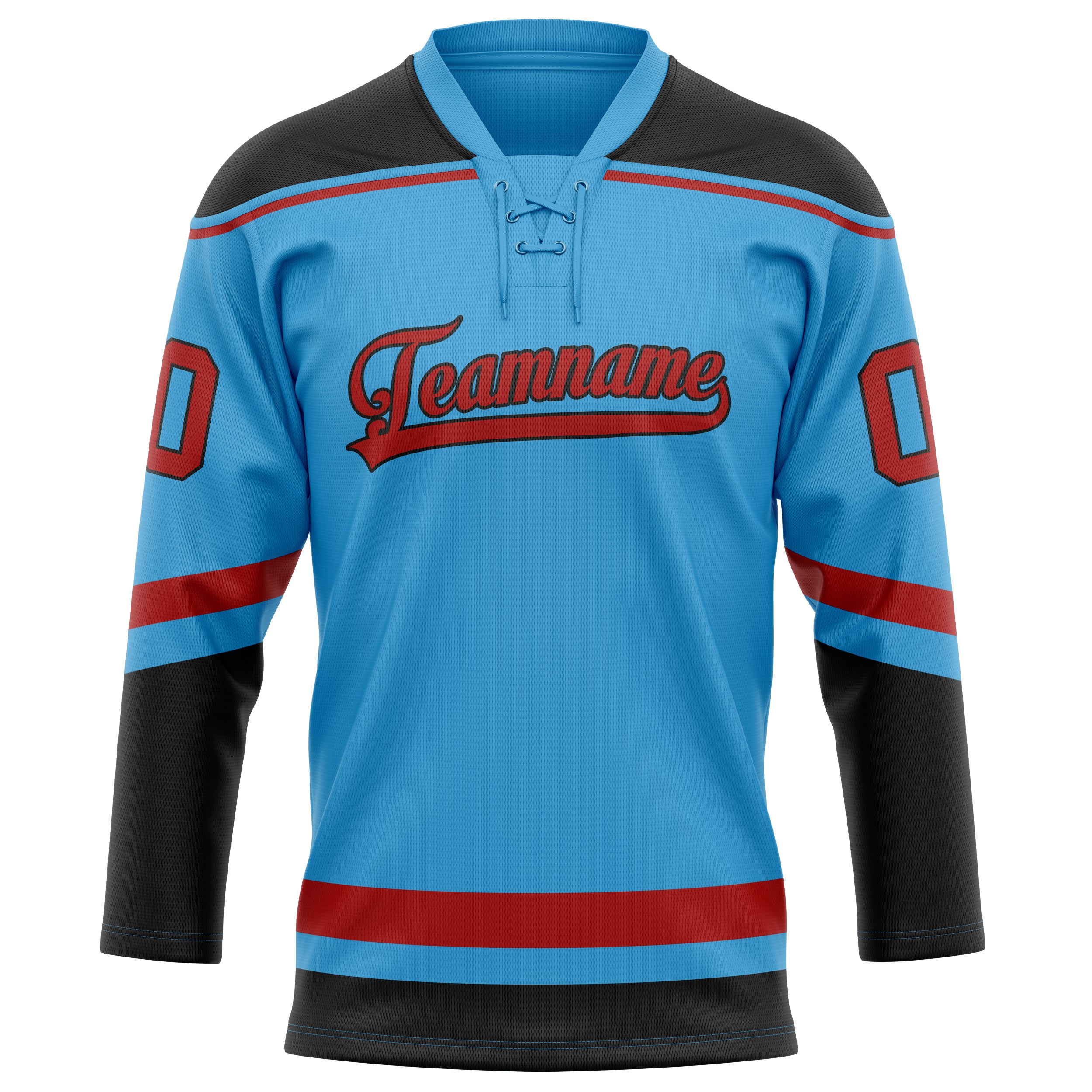 Himmelblau Schwarz Eishockey Trikot