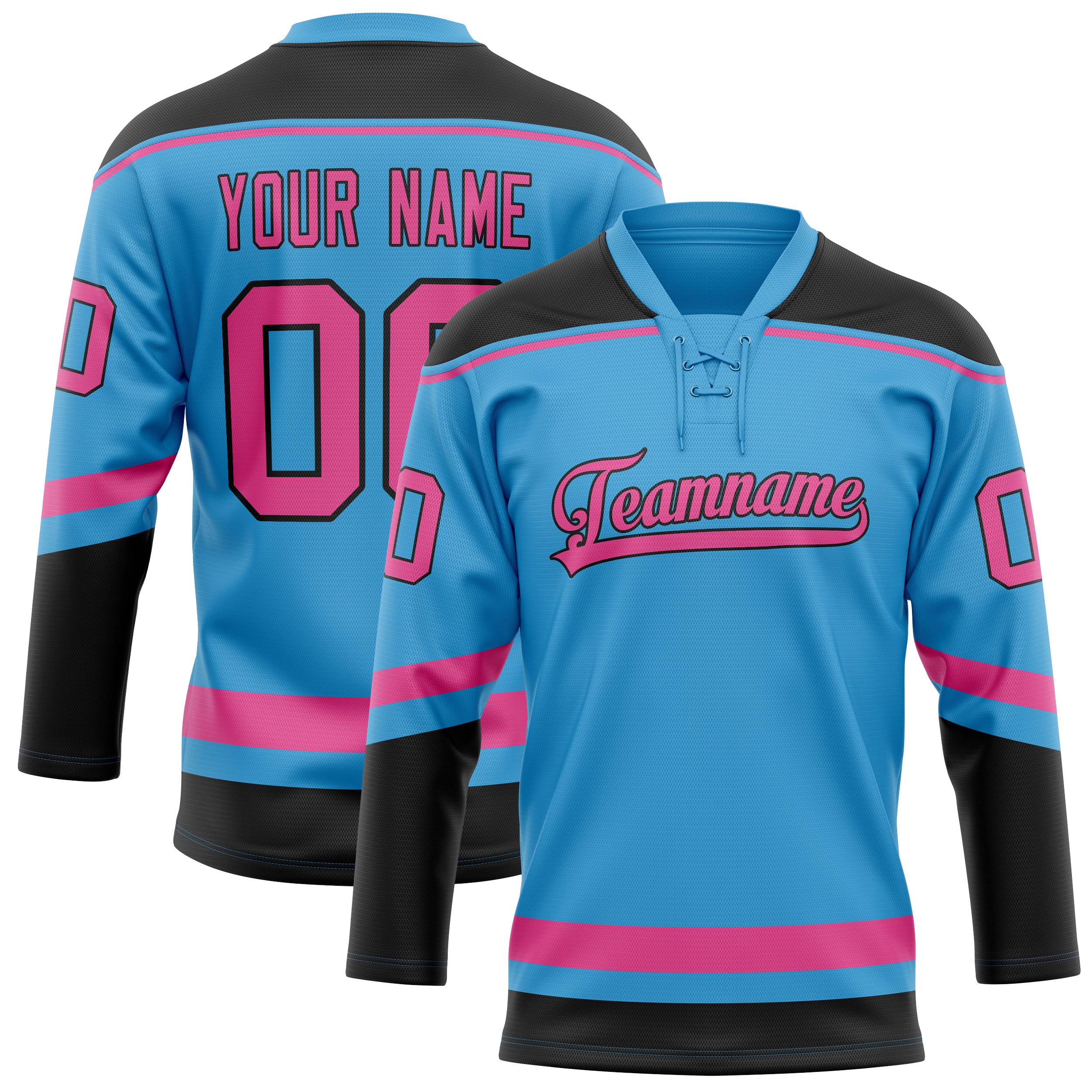 Maßgeschneidertes Professionelles Himmelblau Rosa Eishockeytrikot HK01240718SK502