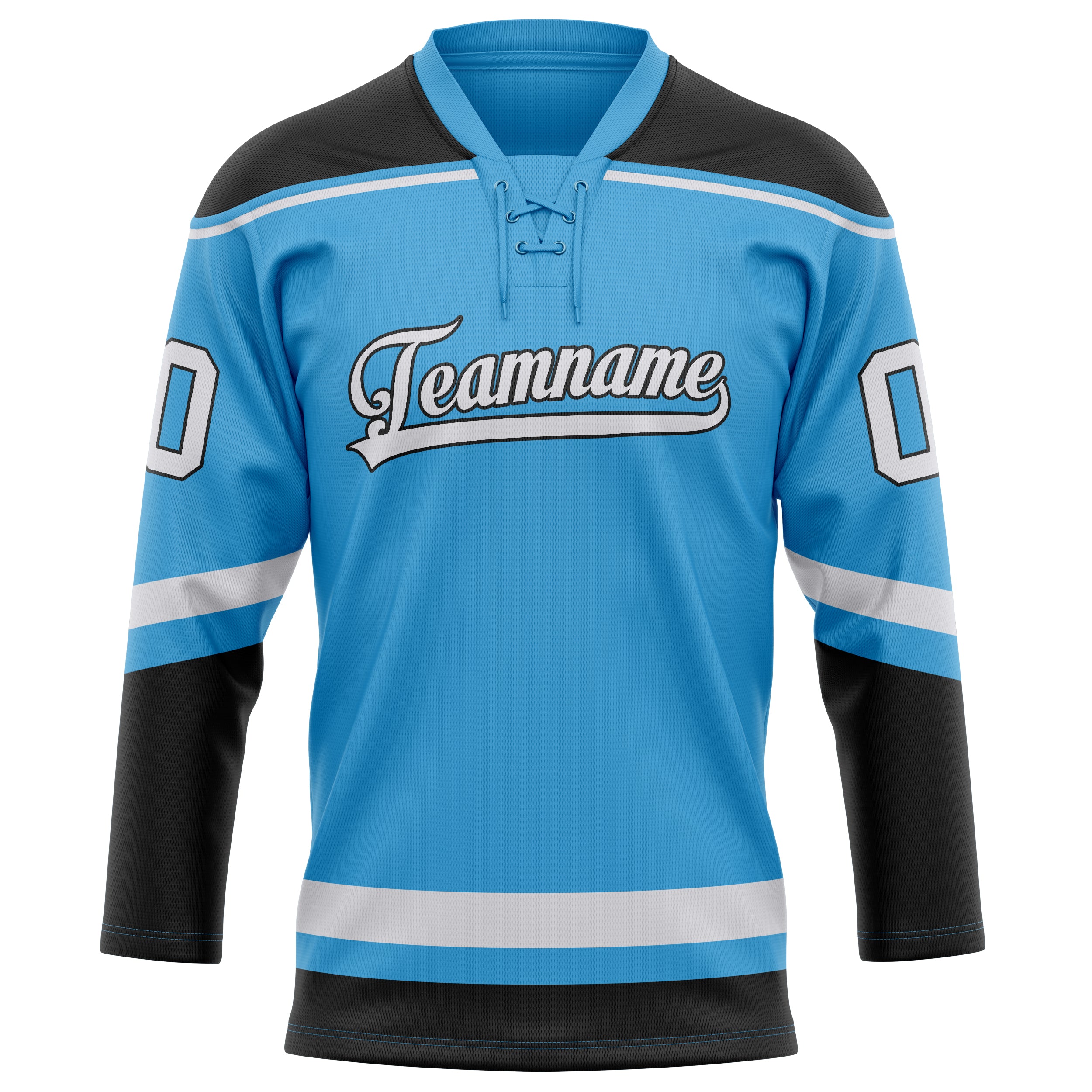 Himmelblau Schwarz Eishockey Trikot