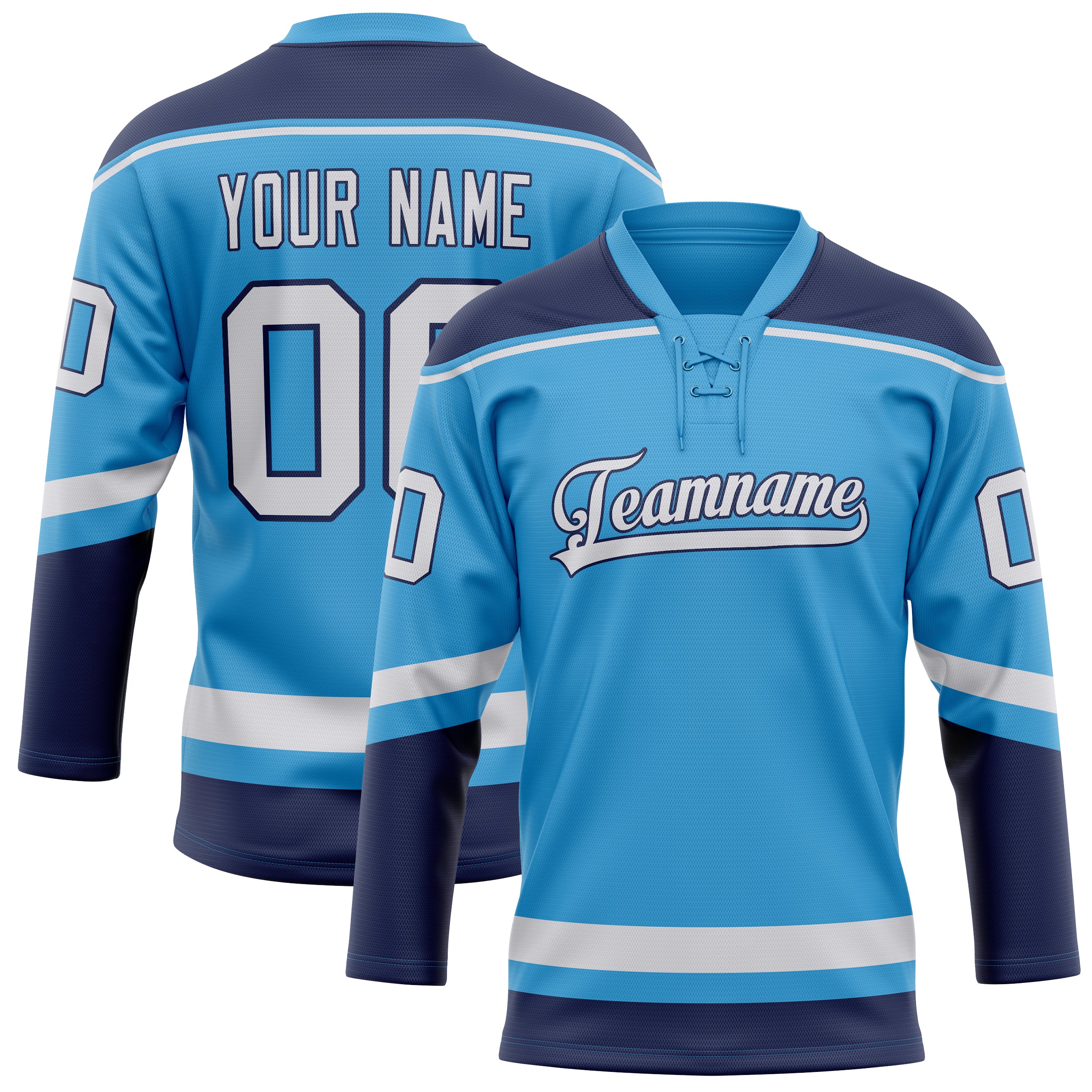 Maßgeschneidertes Professionelles Himmelblau Marineblau Eishockeytrikot HK01240718SK504