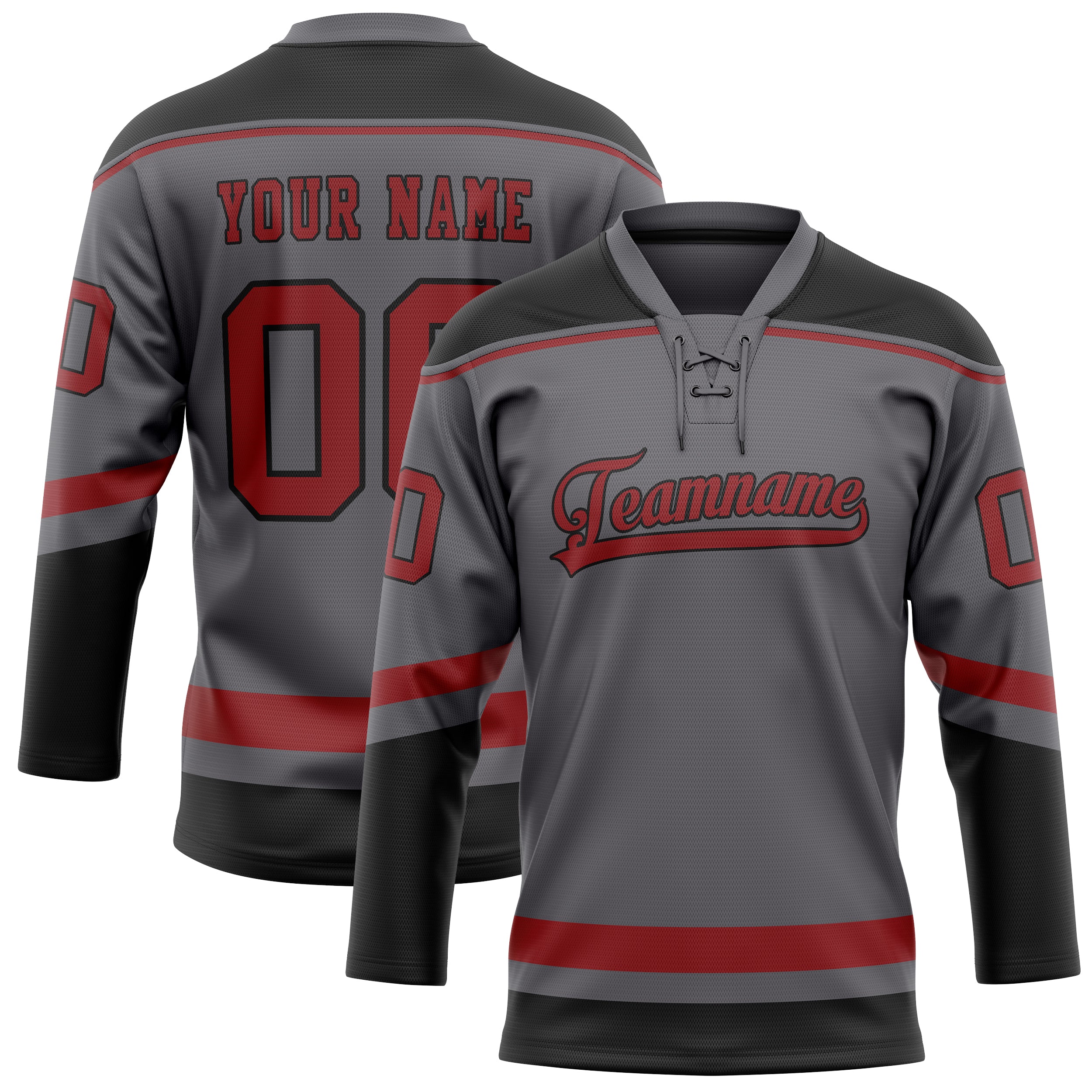 Maßgeschneidertes Professionelles Stahlgrau Rot Eishockeytrikot HK01240718ST512