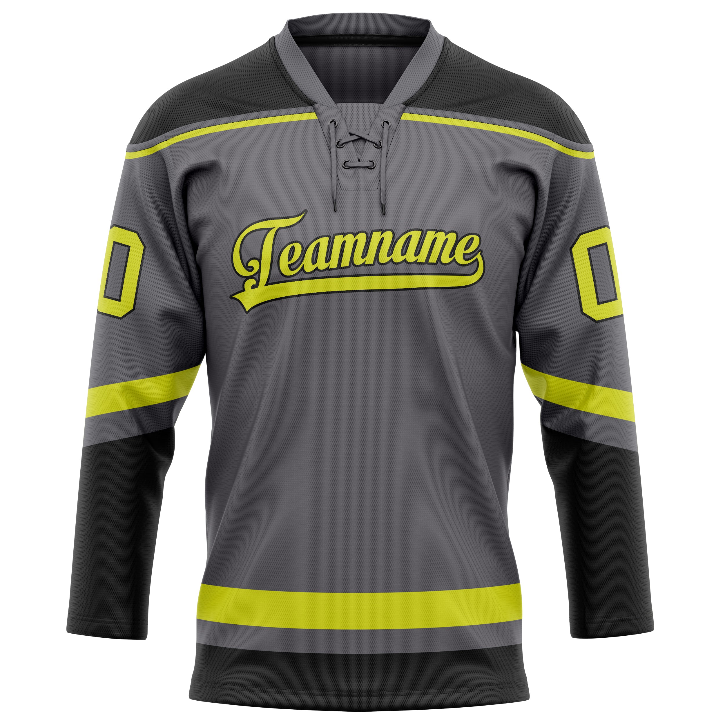 Stahlgrau Neon Gelb Eishockey Trikot