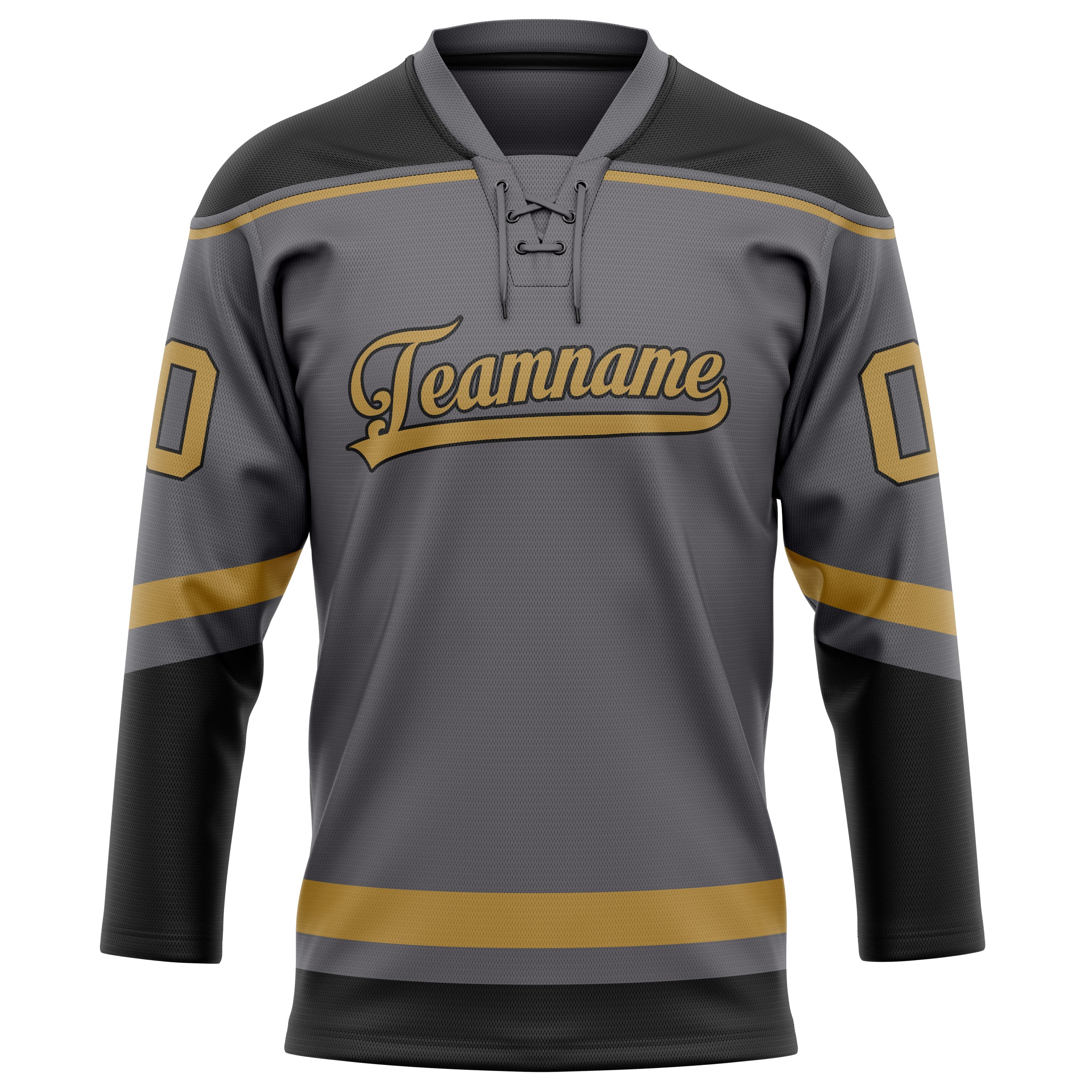 Stahlgrau Altgold Eishockey Trikot