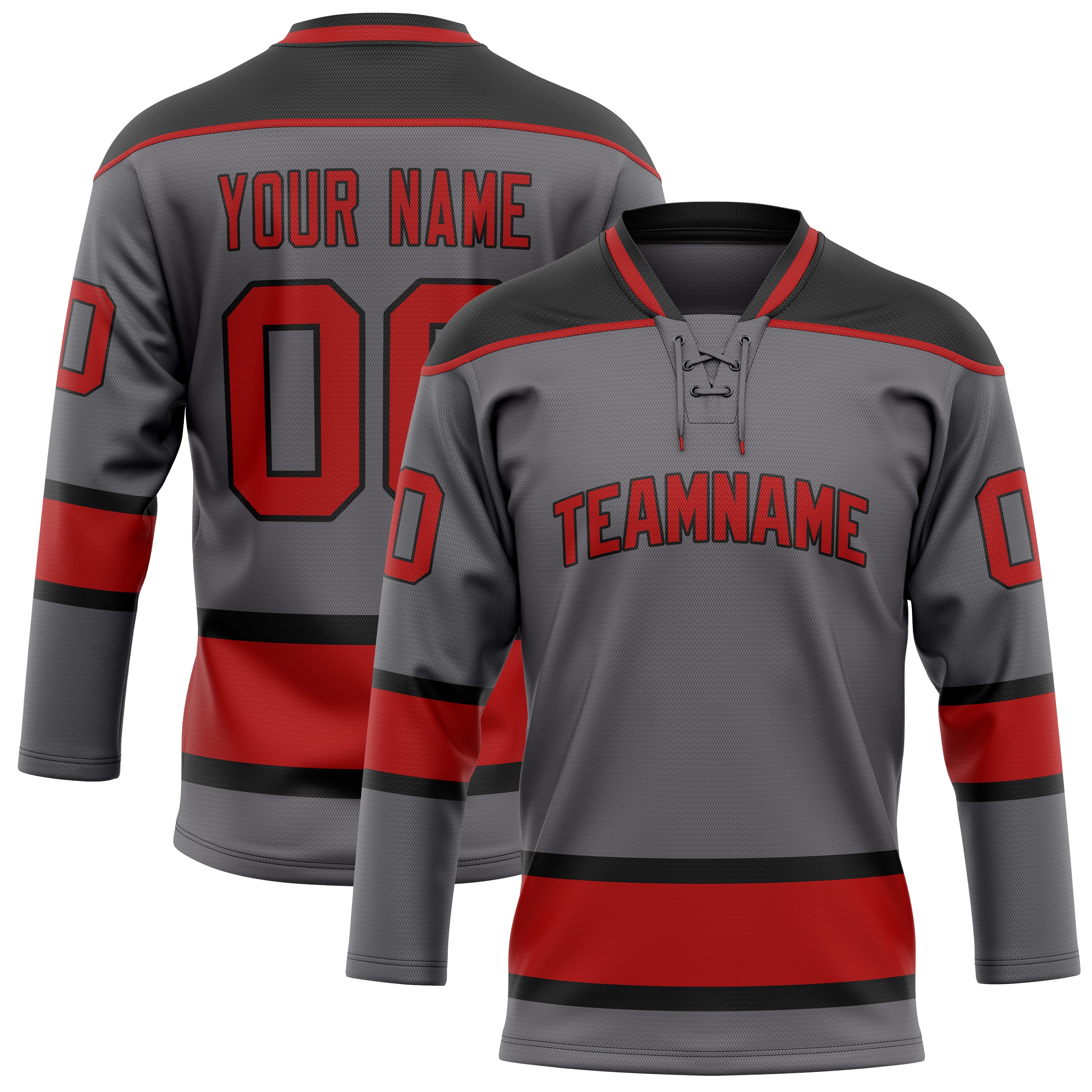 Maßgeschneidertes Professionelles Stahlgrau Rot Eishockeytrikot HK01240718ST519