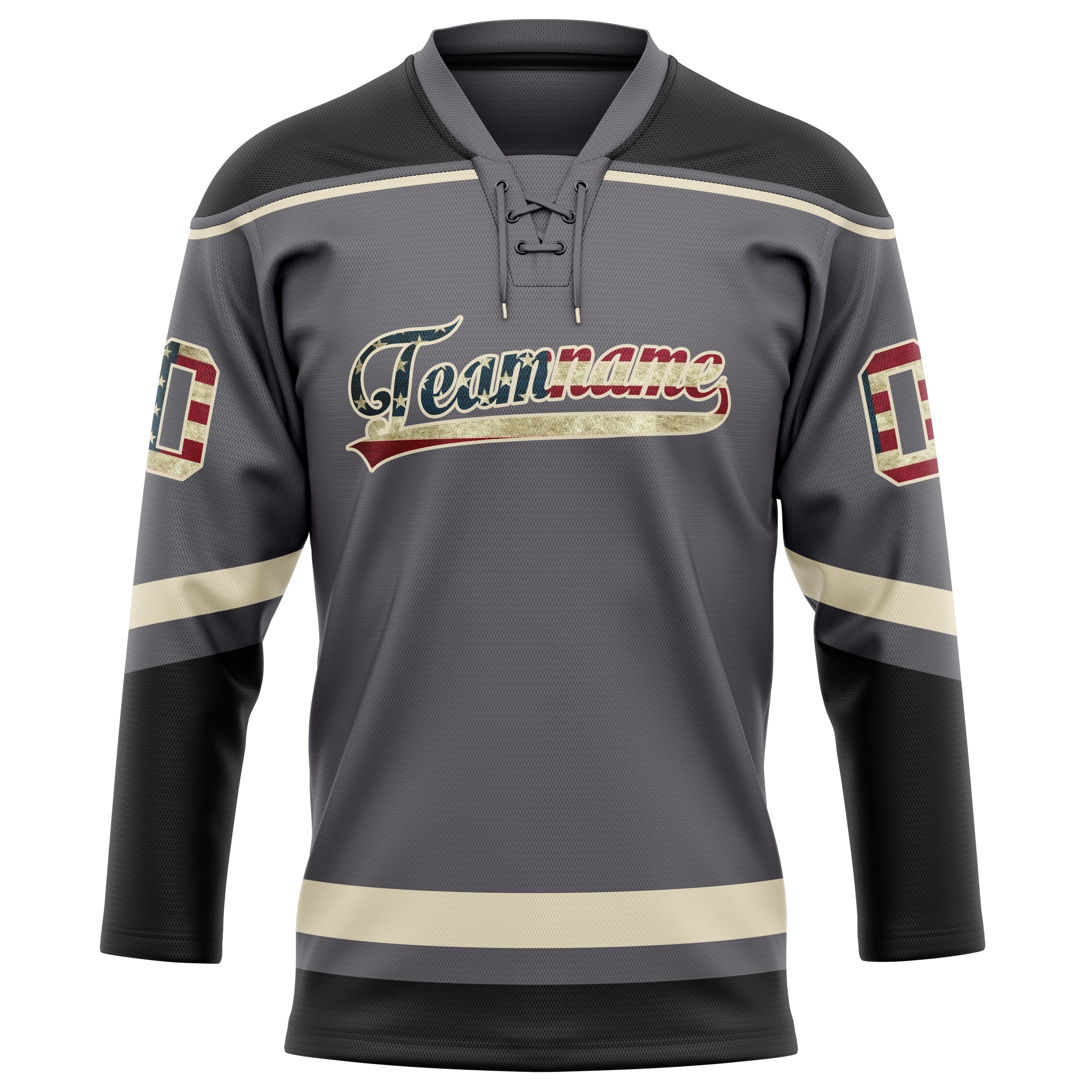 Stahlgrau Creme Eishockey Trikot