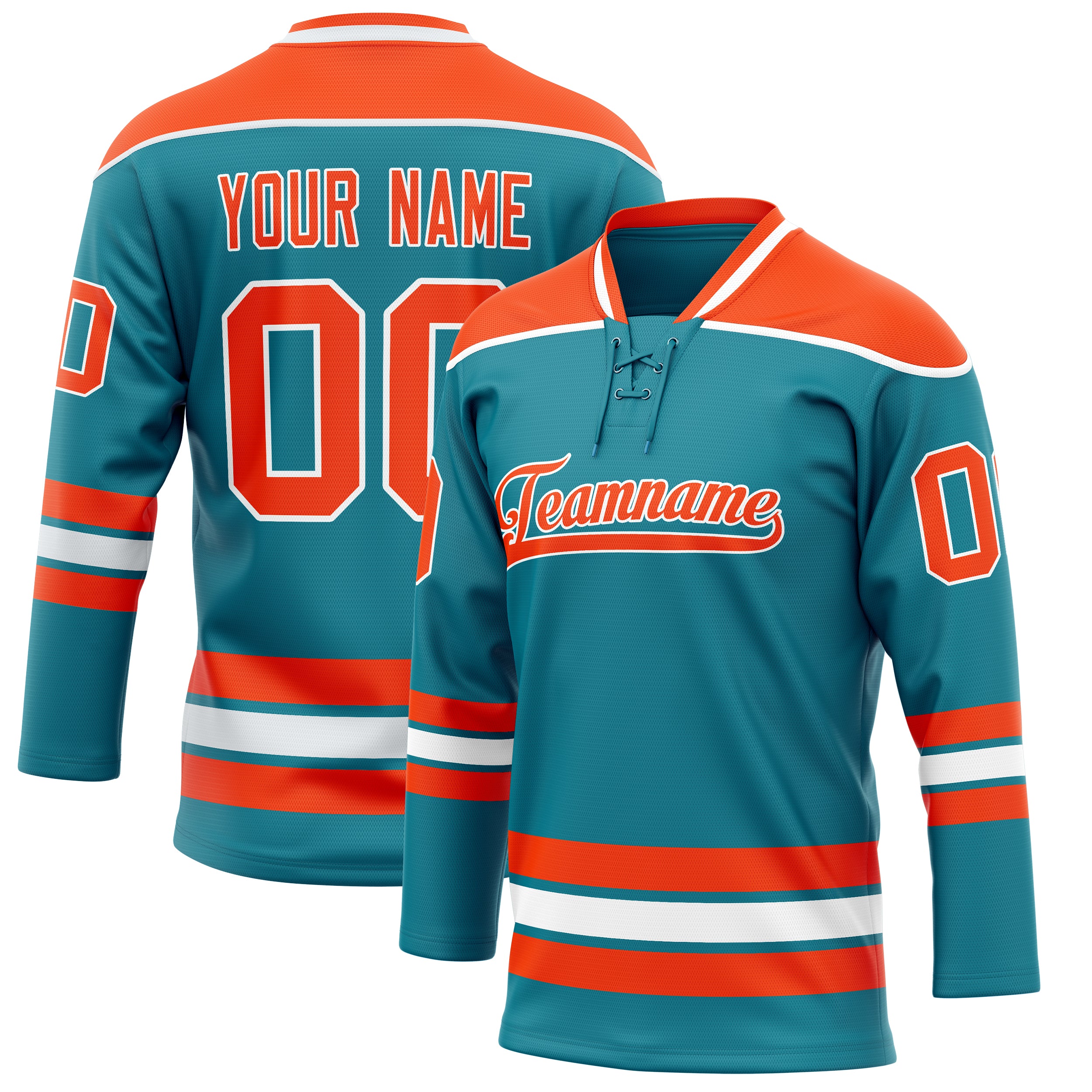 Maßgeschneidertes Professionelles Blaugrün Orange Eishockeytrikot HK01240718TE528