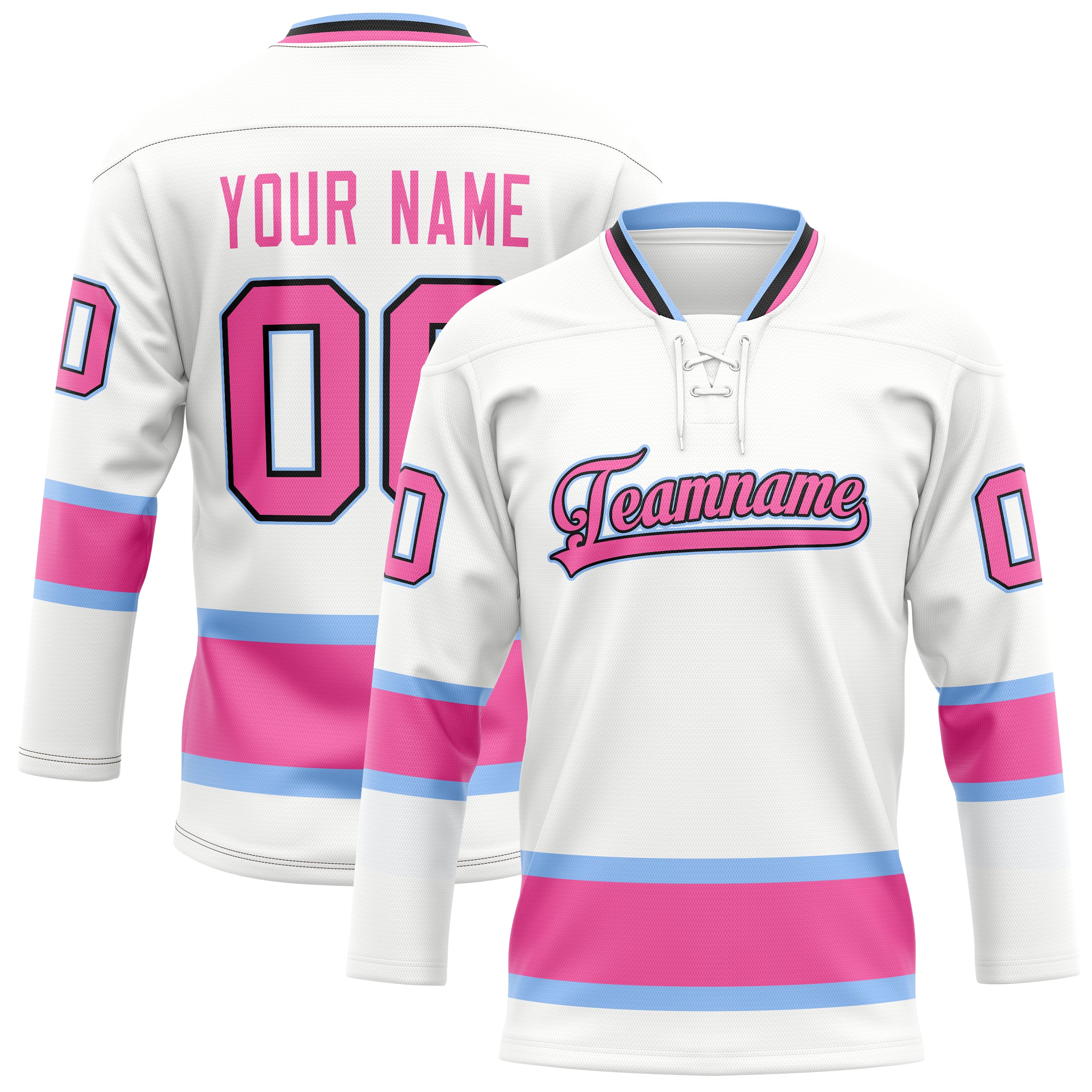 Maßgeschneidertes Professionelles Weiß Rosa Eishockeytrikot HK01240718WH557