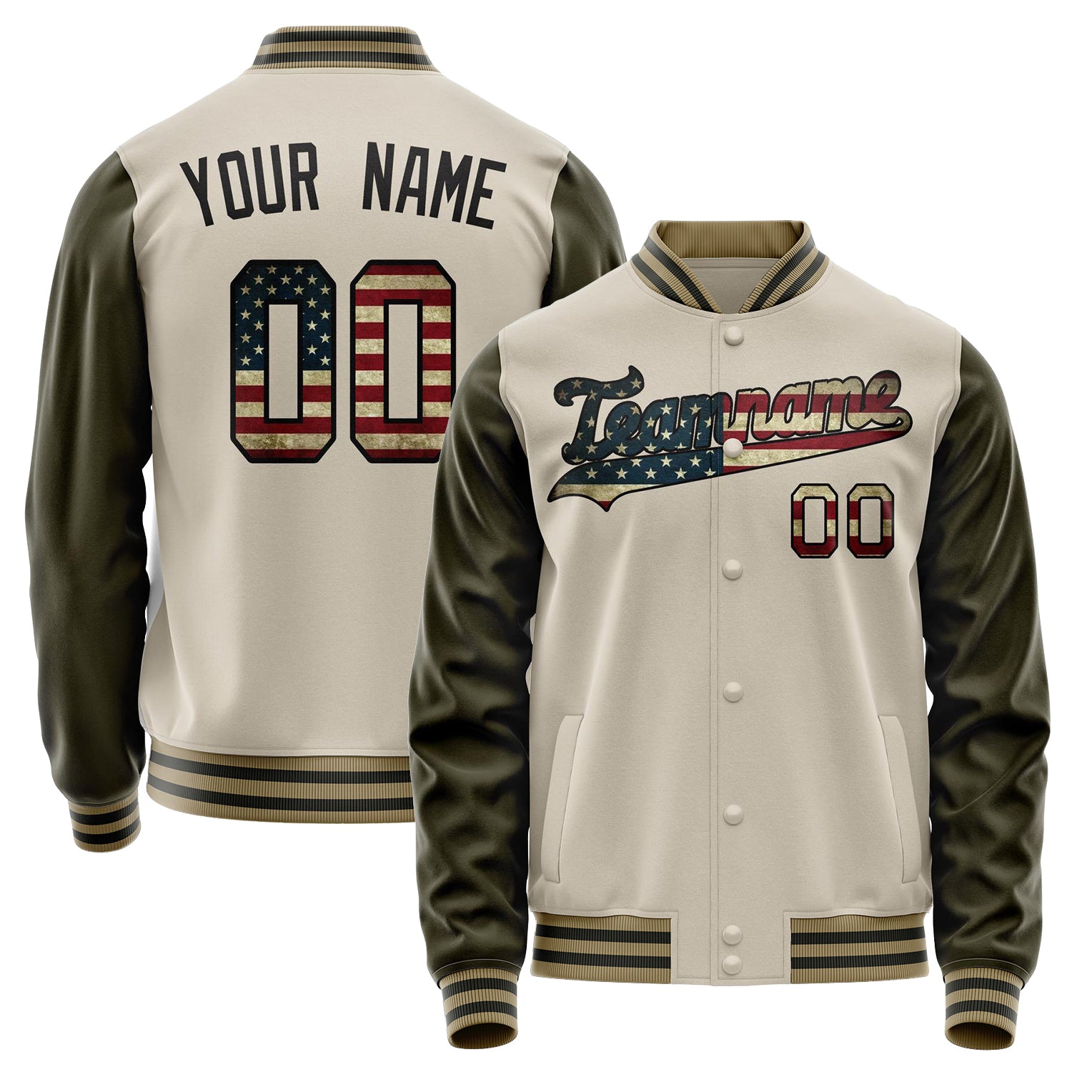 Maßgeschneidertes Creme Vintage Usa Flagge Jacke JA02240617JC095