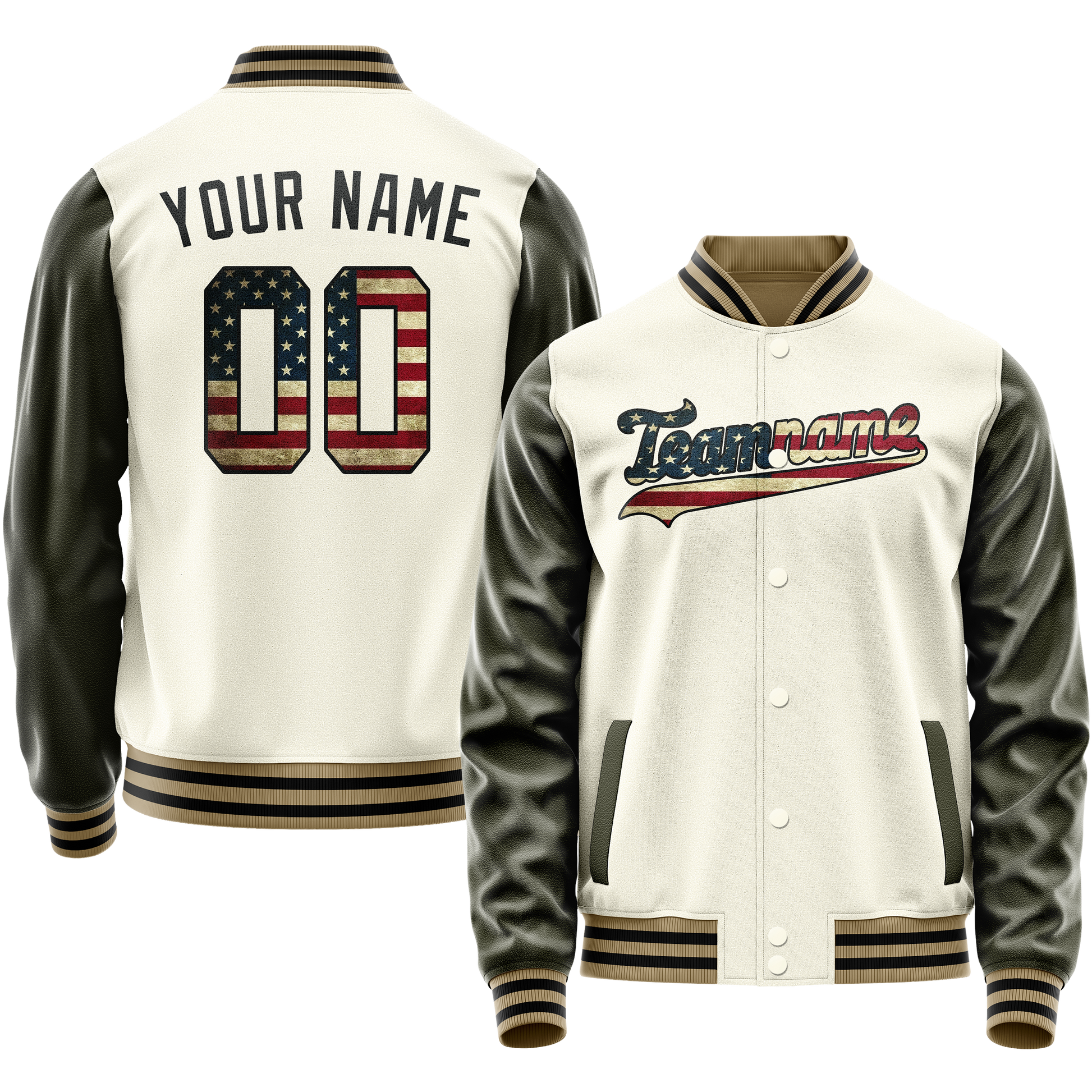 Maßgeschneidertes Creme Vintage Usa Flagge Jacke JA02240617JC095